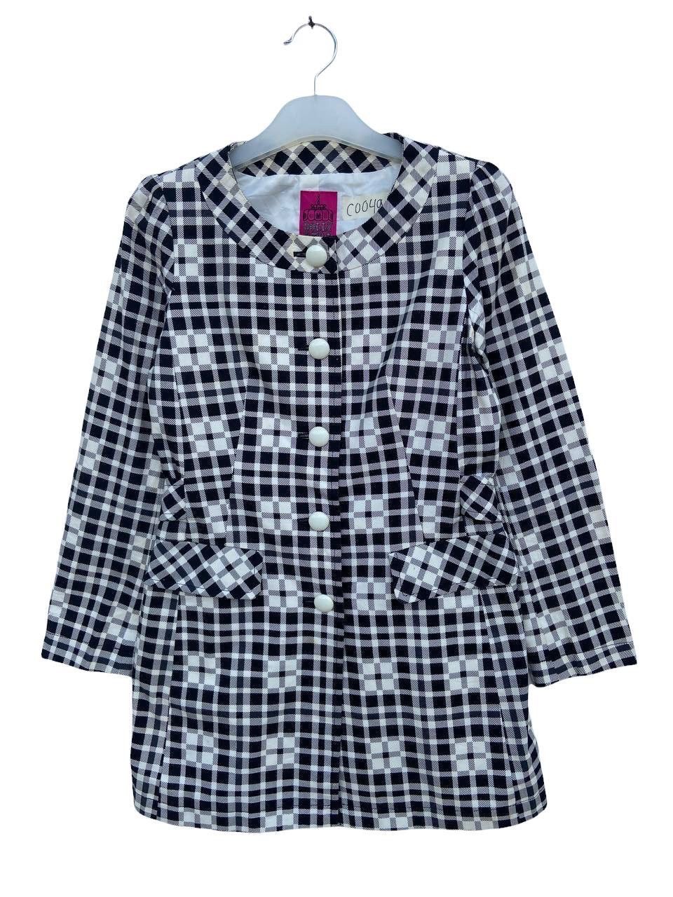 image of Anna Sui Collarless Plaid Long Jaket in White/Black, Men's (Size Small)