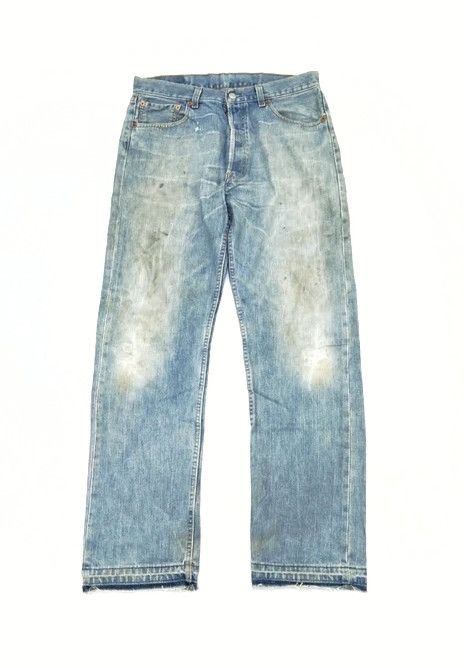 image of Levis 501 Thrashed Released Hem Distressed Jeans in Blue, Men's (Size 32)