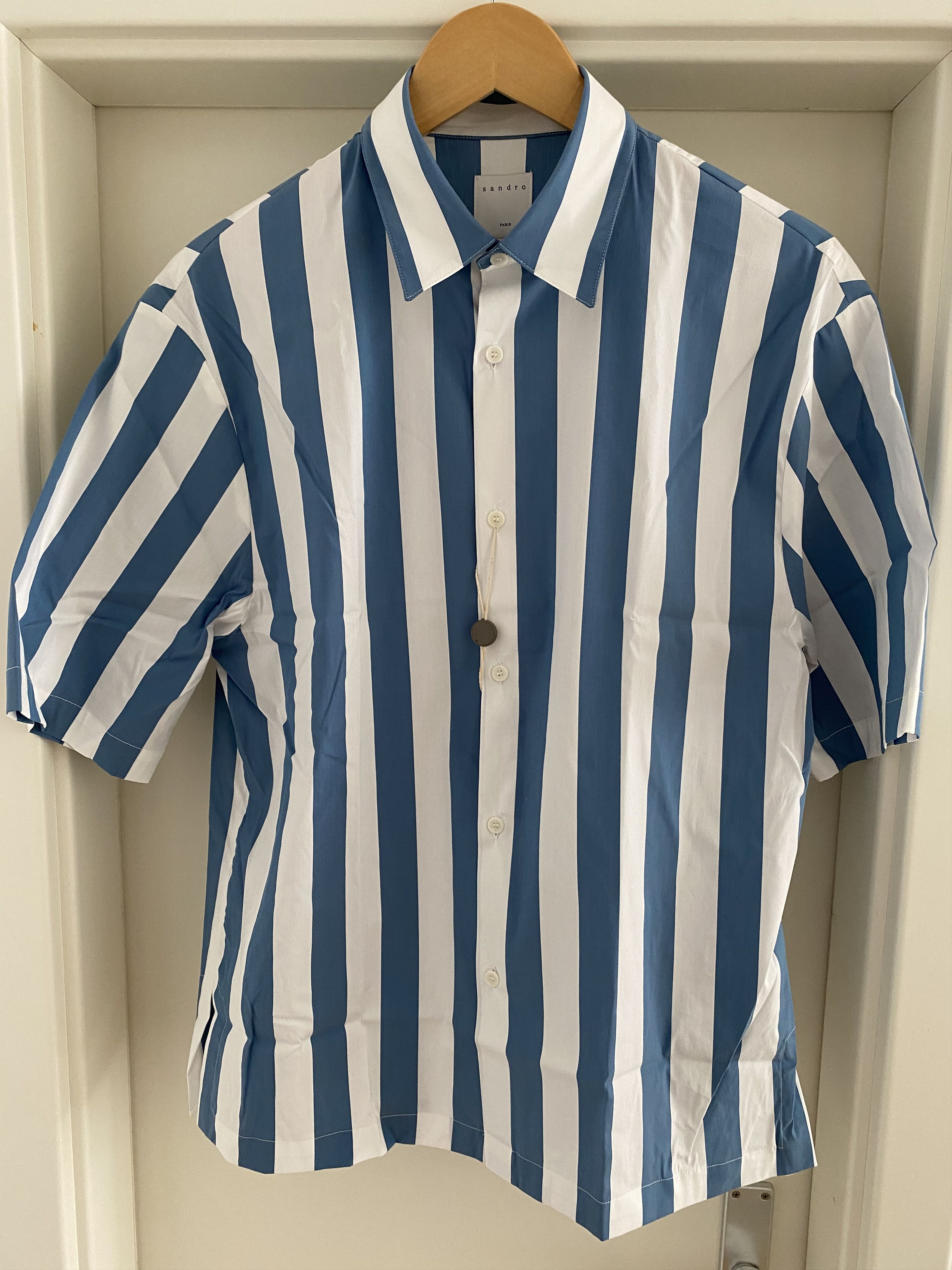 image of Sandro Candy Stripe Classic Fit Shirt Size M in Blue White Stripes, Men's
