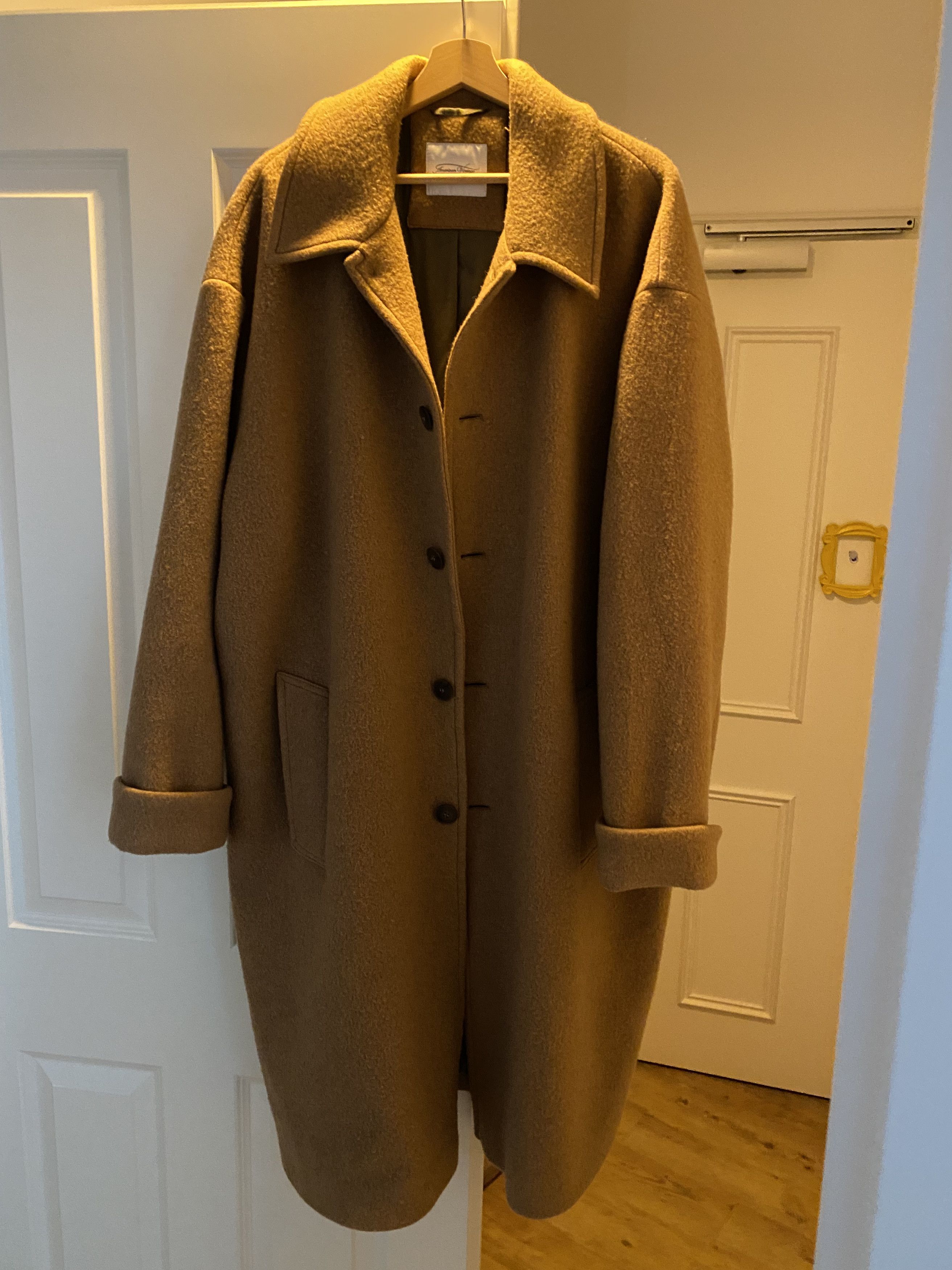 image of Oversized American Vintage Camel Men's Coat Byebye in Doe Melange (Size XL)