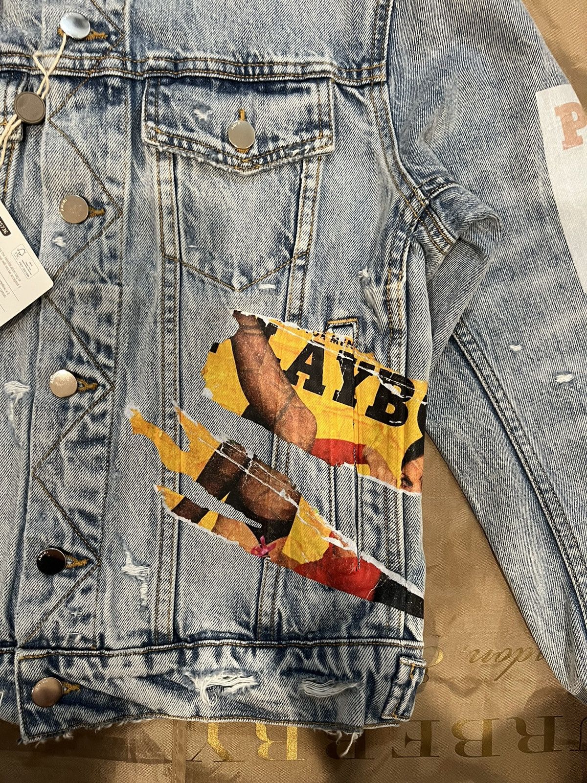 Amiri AMIRI x Playboy distressed-finish denim jacket size S Size US S / EU 44-46 / 1 - 2 Thumbnail