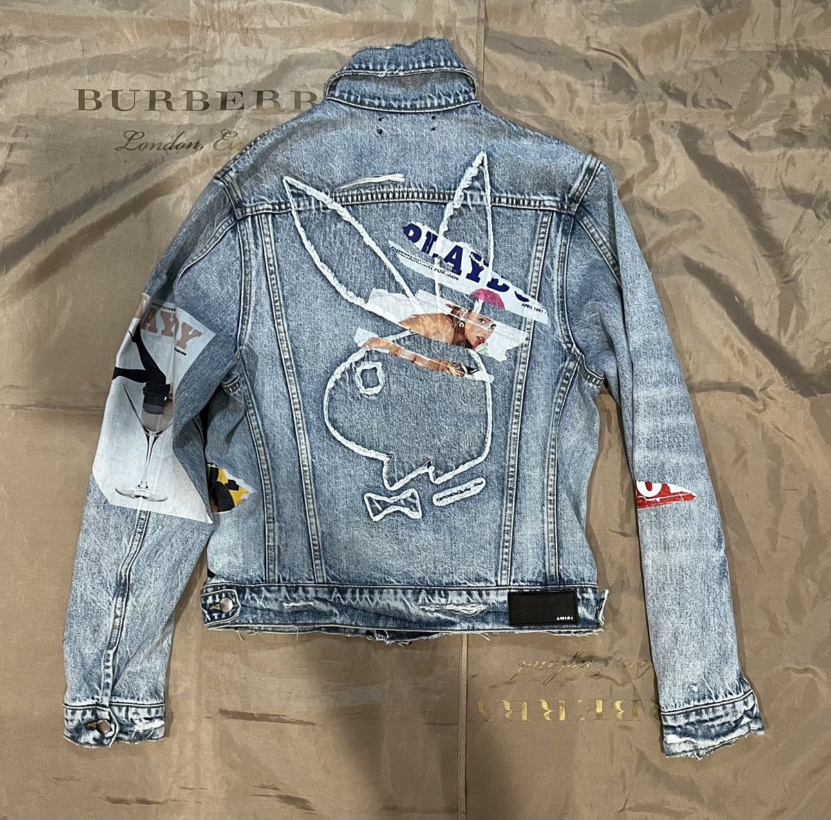 Amiri AMIRI x Playboy distressed-finish denim jacket size S Size US S / EU 44-46 / 1 - 8 Thumbnail