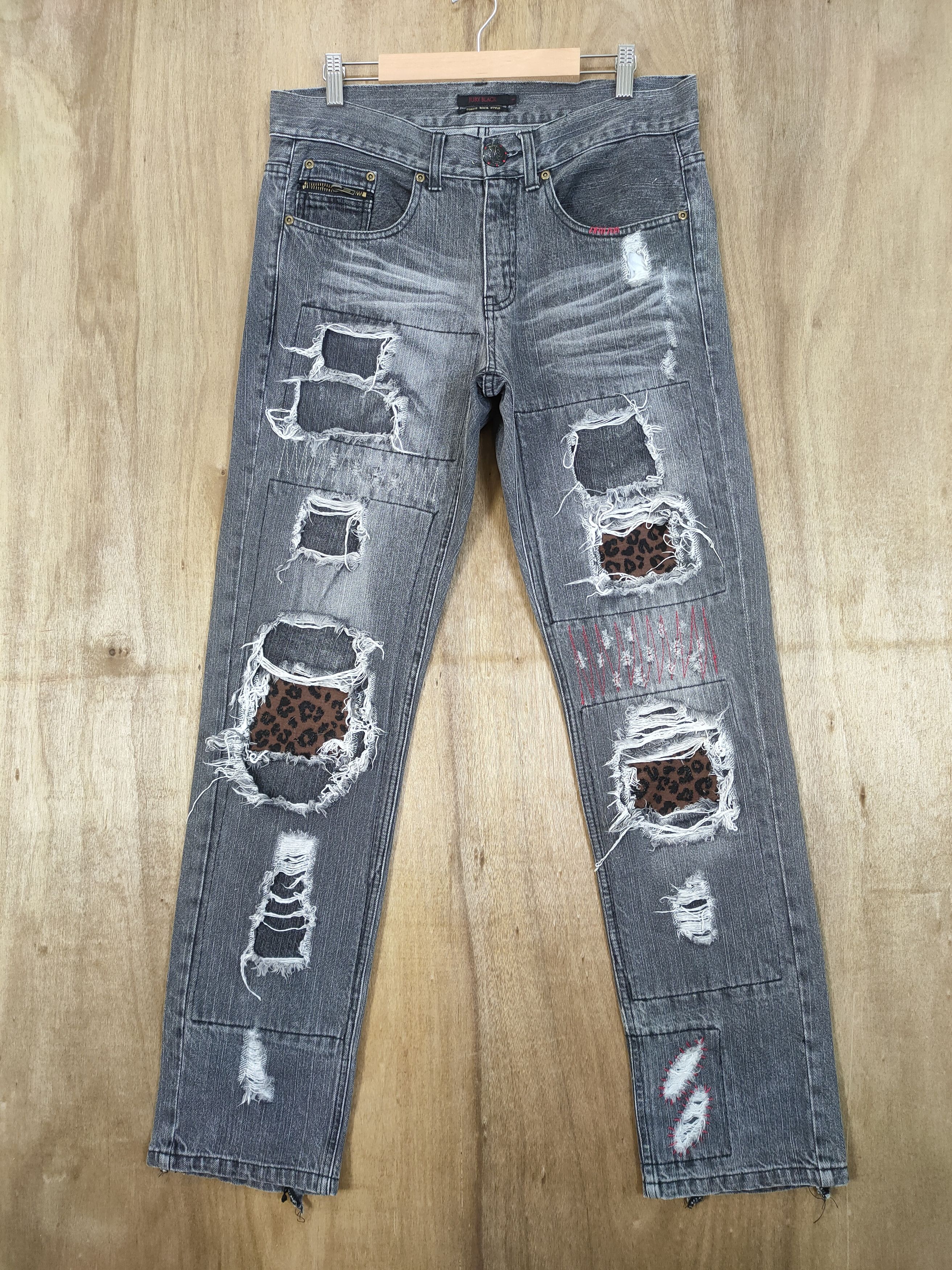 Black Label VINTAGE JURY BLACK SHAHIKO BORO FADED RIPPED JEANS PANTS Size US 34 / EU 50 - 1 Thumbnail