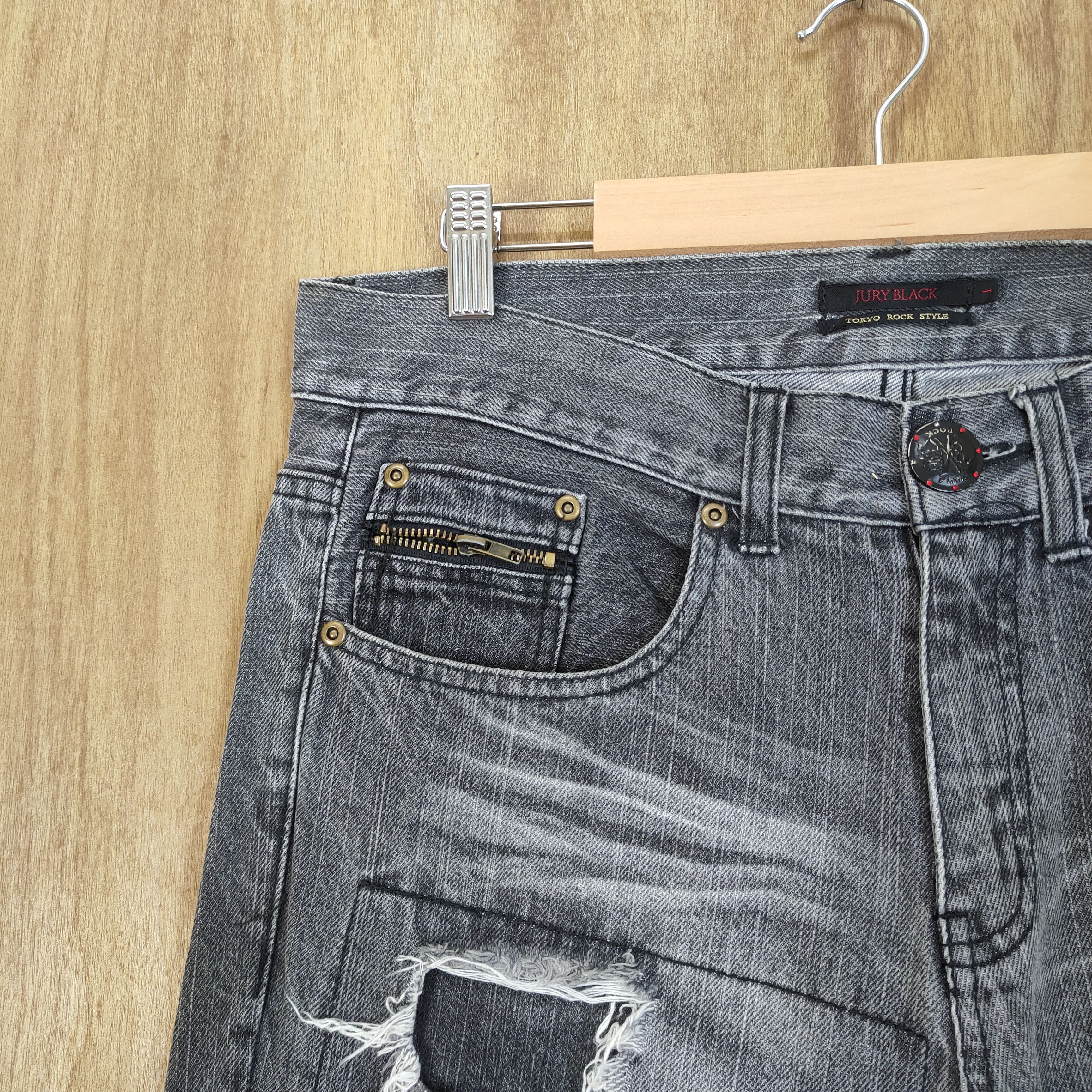 Black Label VINTAGE JURY BLACK SHAHIKO BORO FADED RIPPED JEANS PANTS Size US 34 / EU 50 - 5 Thumbnail