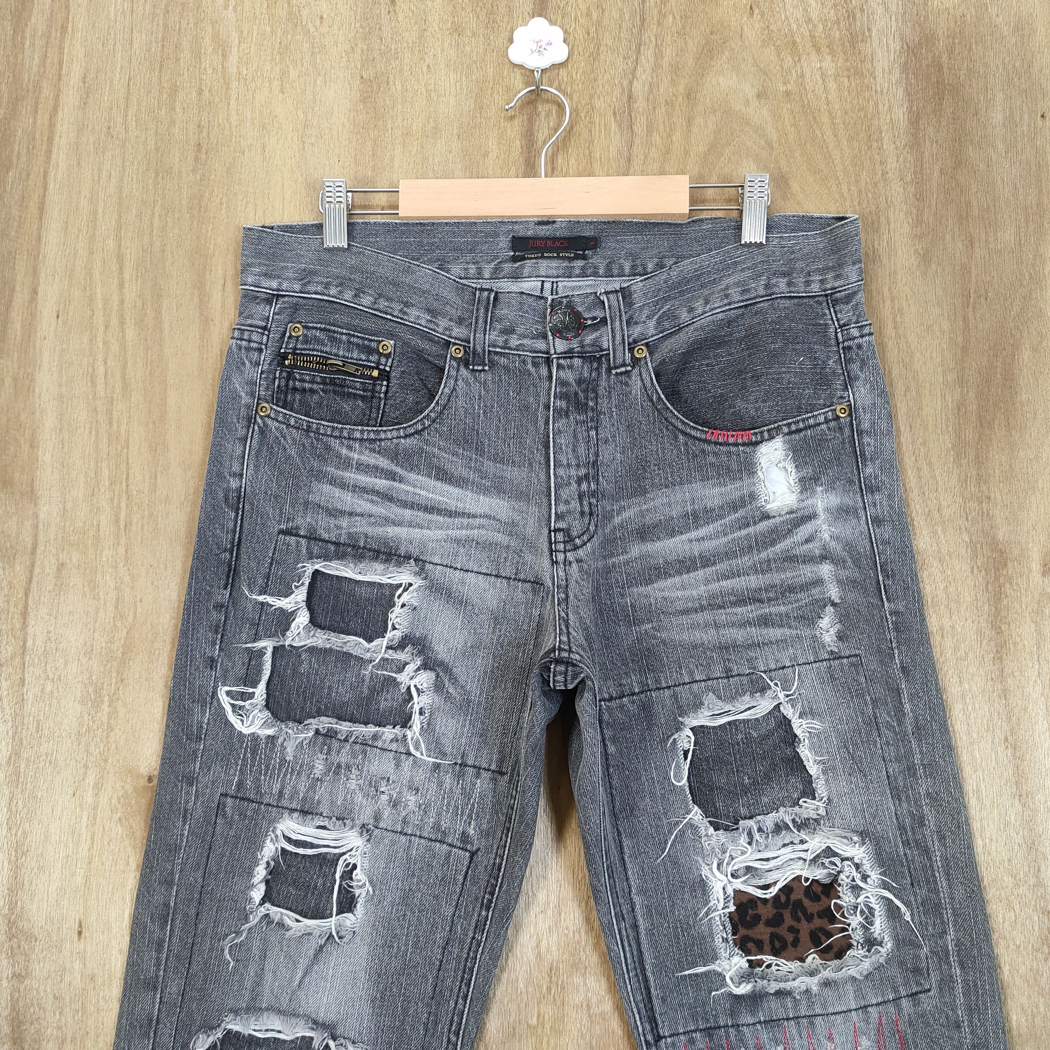 Black Label VINTAGE JURY BLACK SHAHIKO BORO FADED RIPPED JEANS PANTS Size US 34 / EU 50 - 2 Thumbnail