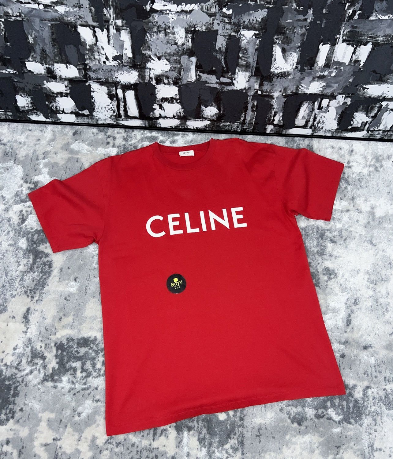 image of Celine Logo T Shirt in Red, Men's (Size Small)