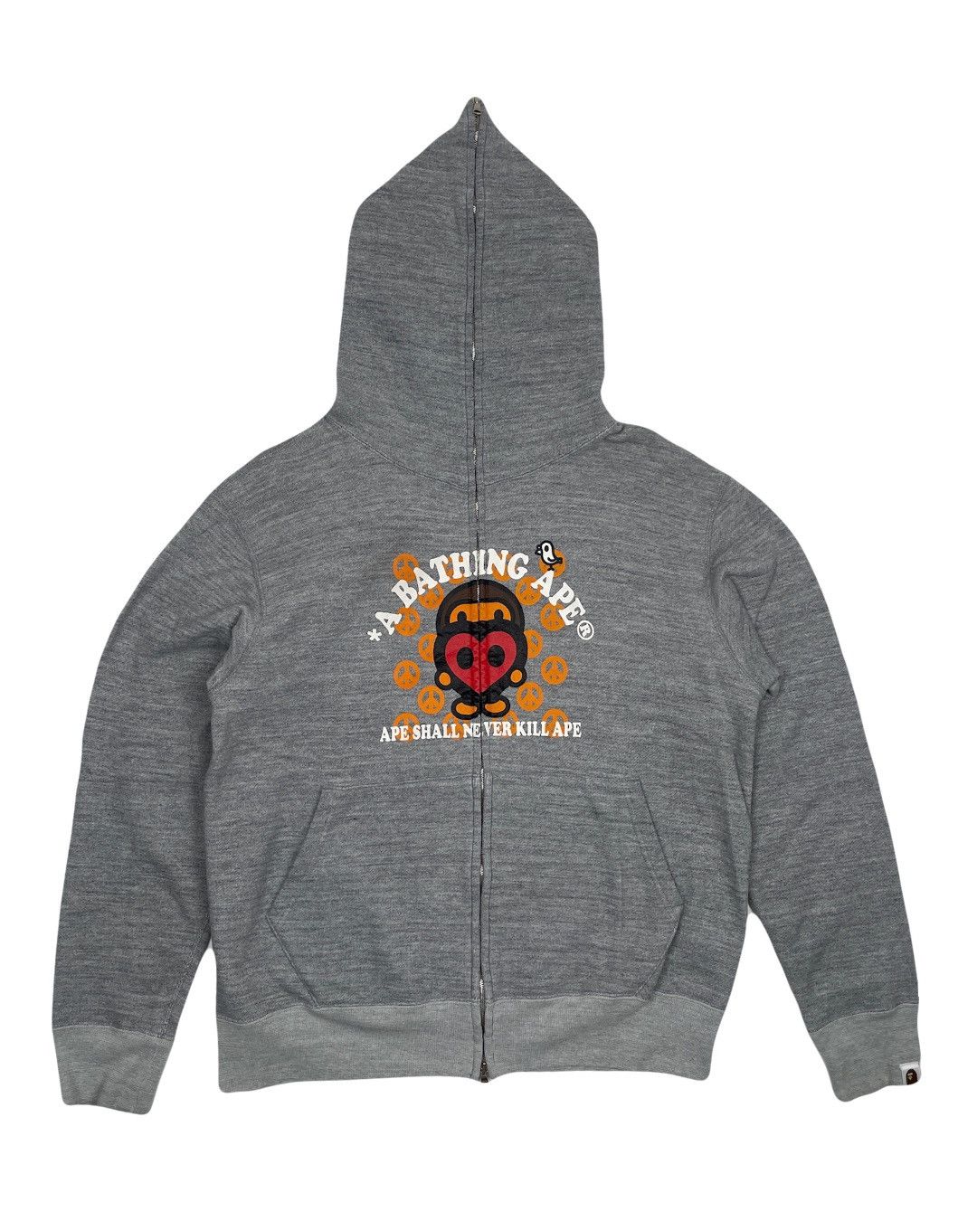 image of Bape A Bathing Ape Baby Milo Peace Full Zip Hoodie in Grey, Men's (Size Medium)