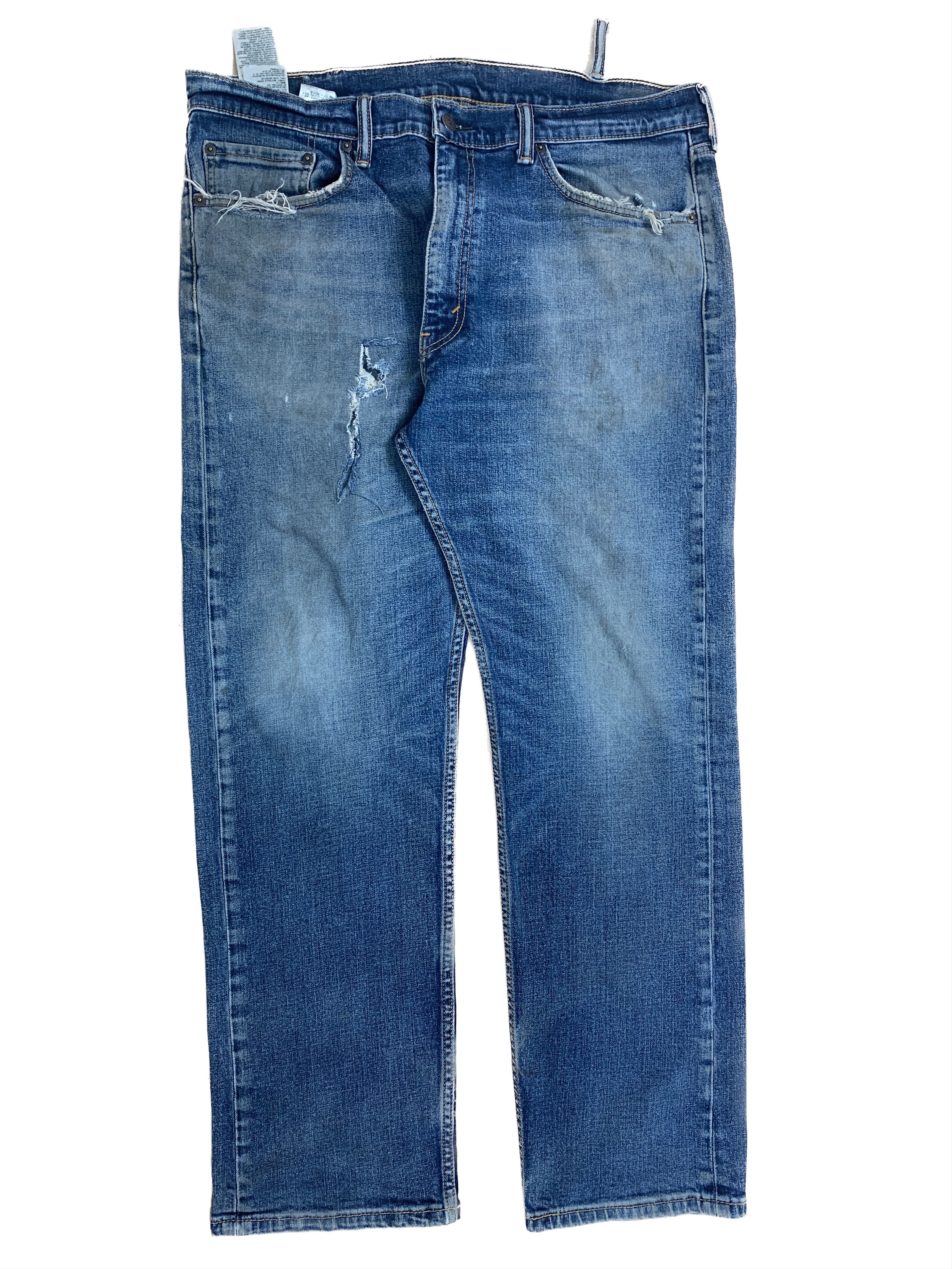 image of Levis x Vintage Levi's 505 Men Regular Fit Distressed Mid Wash Jeans in Blue Denim (Size 38)