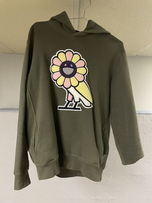 OVO x Takashi Murakami DRAKE (October's Very Own) Flower Hoodie Medium  Olive