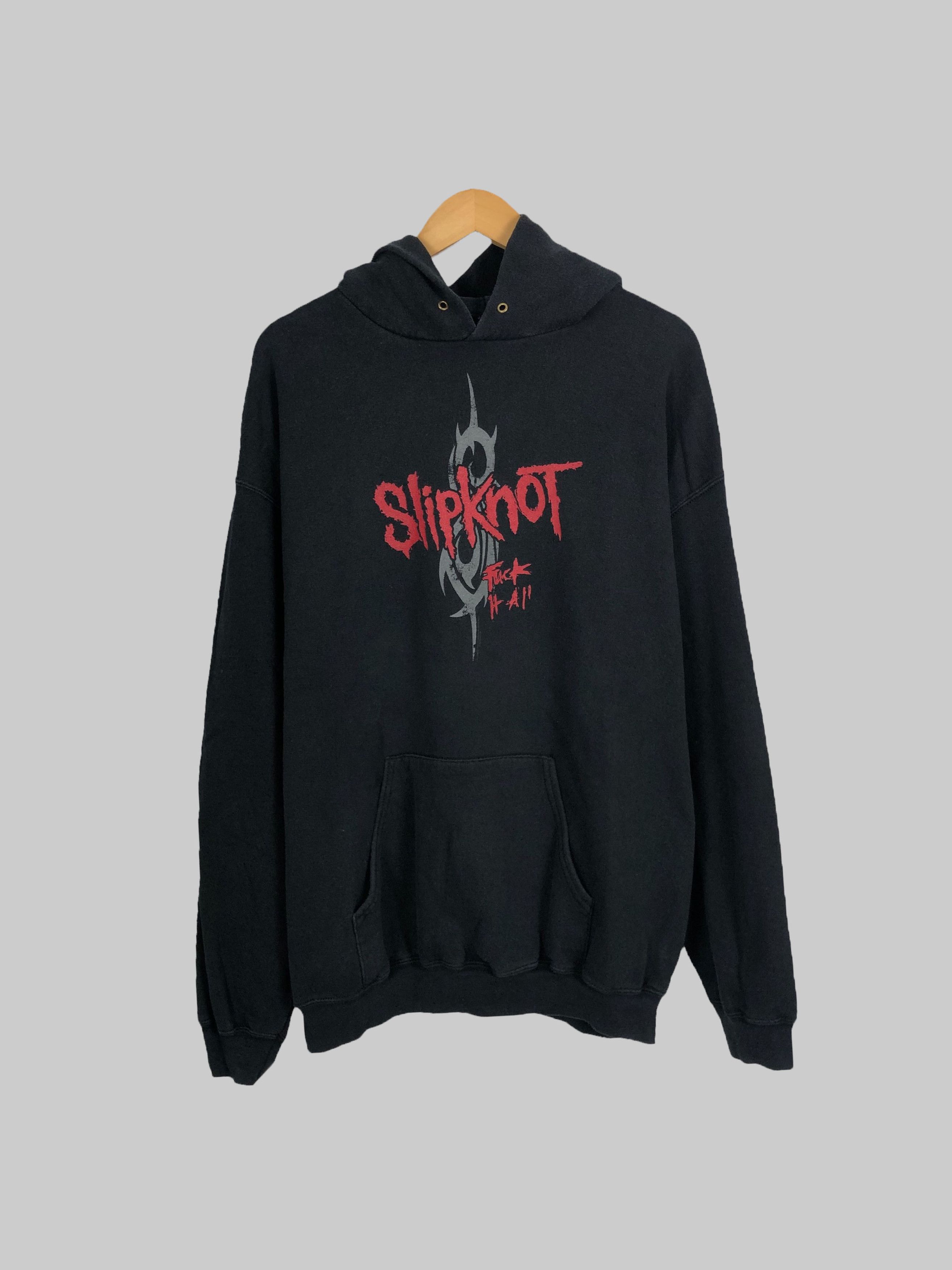 image of Band Tees x Rock T Shirt Vintage 00S Slipknot Faded Hoodie (Marilyn Manson Death) in Black (Size 2X