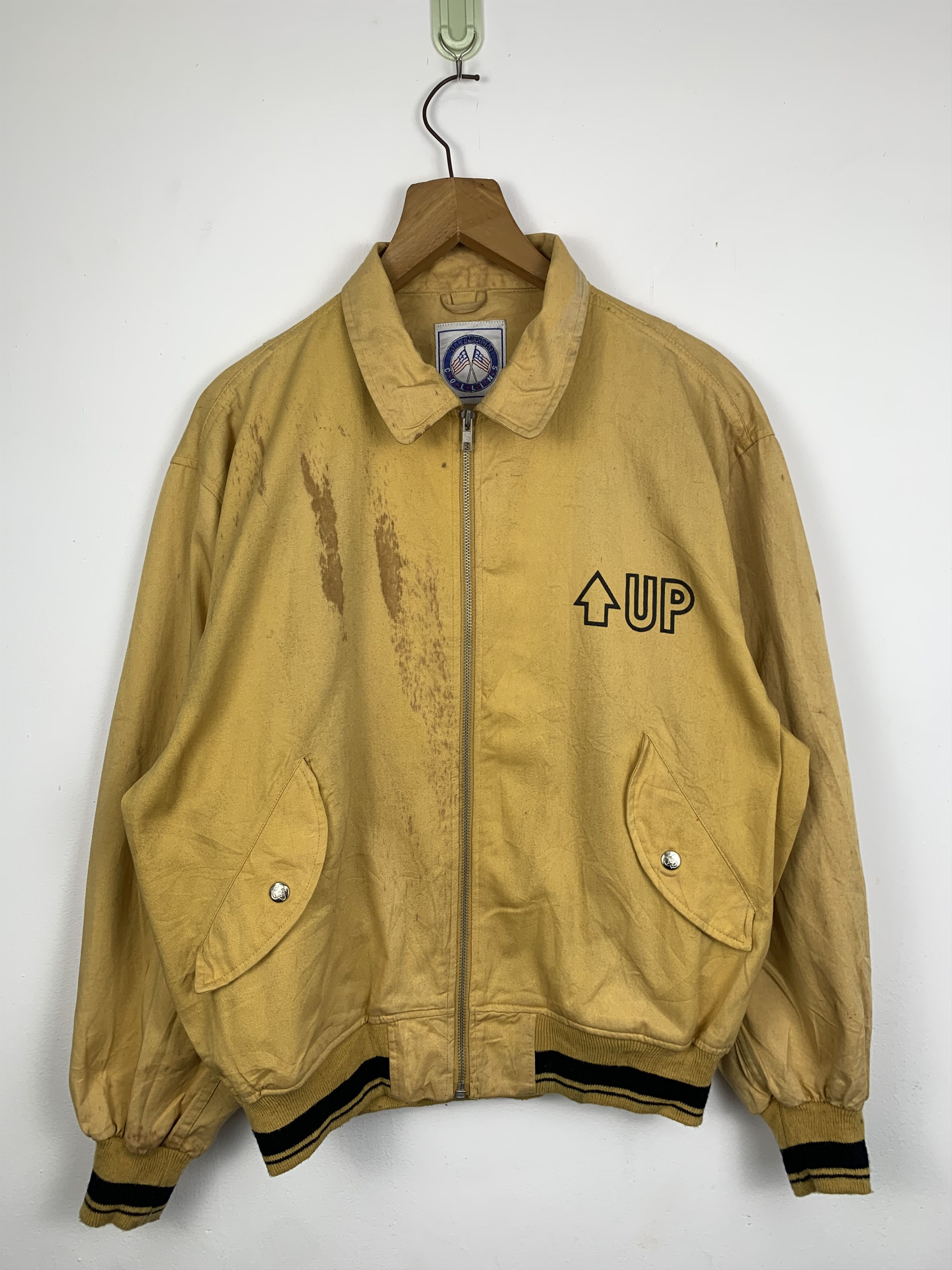 image of Vintage Zip Up Collar Bombers Jacket in Yellow, Men's (Size Medium)