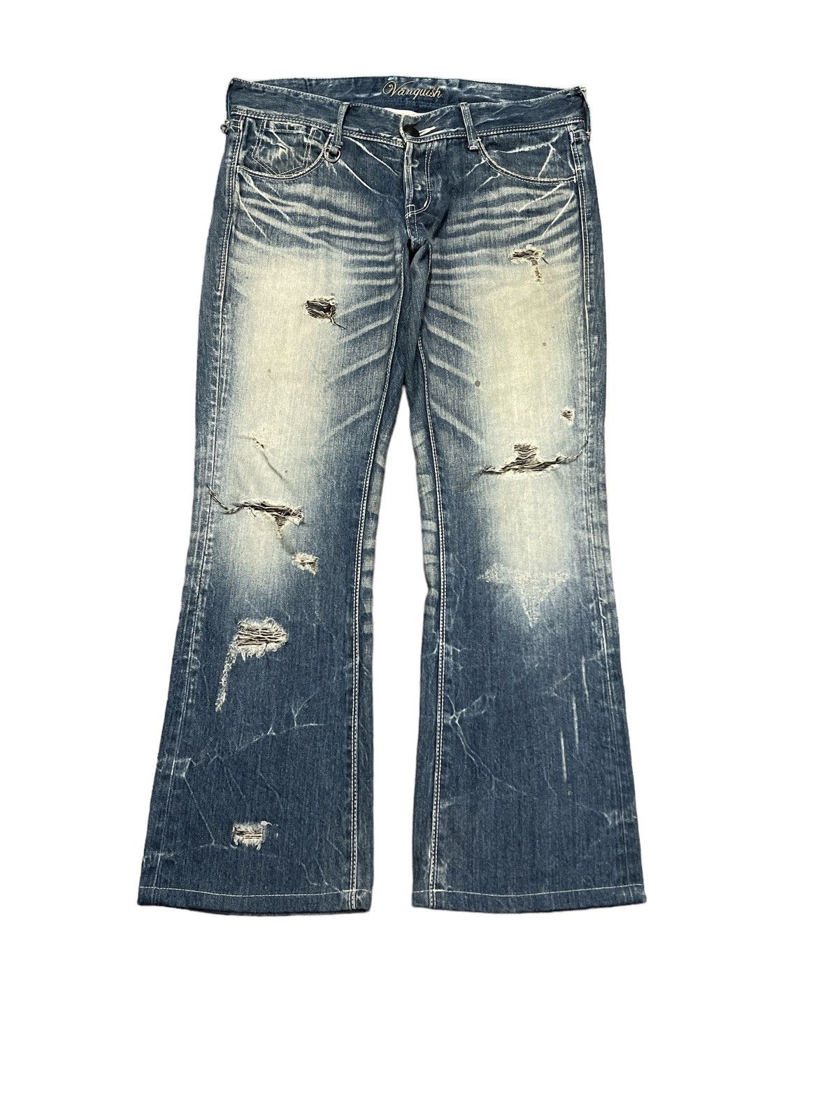 image of Avant Garde x Vanquish Flaredthrashed Ripped Distressed Denim Pant in Blue, Men's (Size 32)