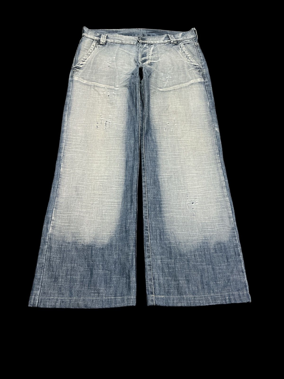 Japanese Brand BAGGY💥 THRASHED DISTRESSED DENIM PANT Size US 32 / EU 48 - 2 Thumbnail