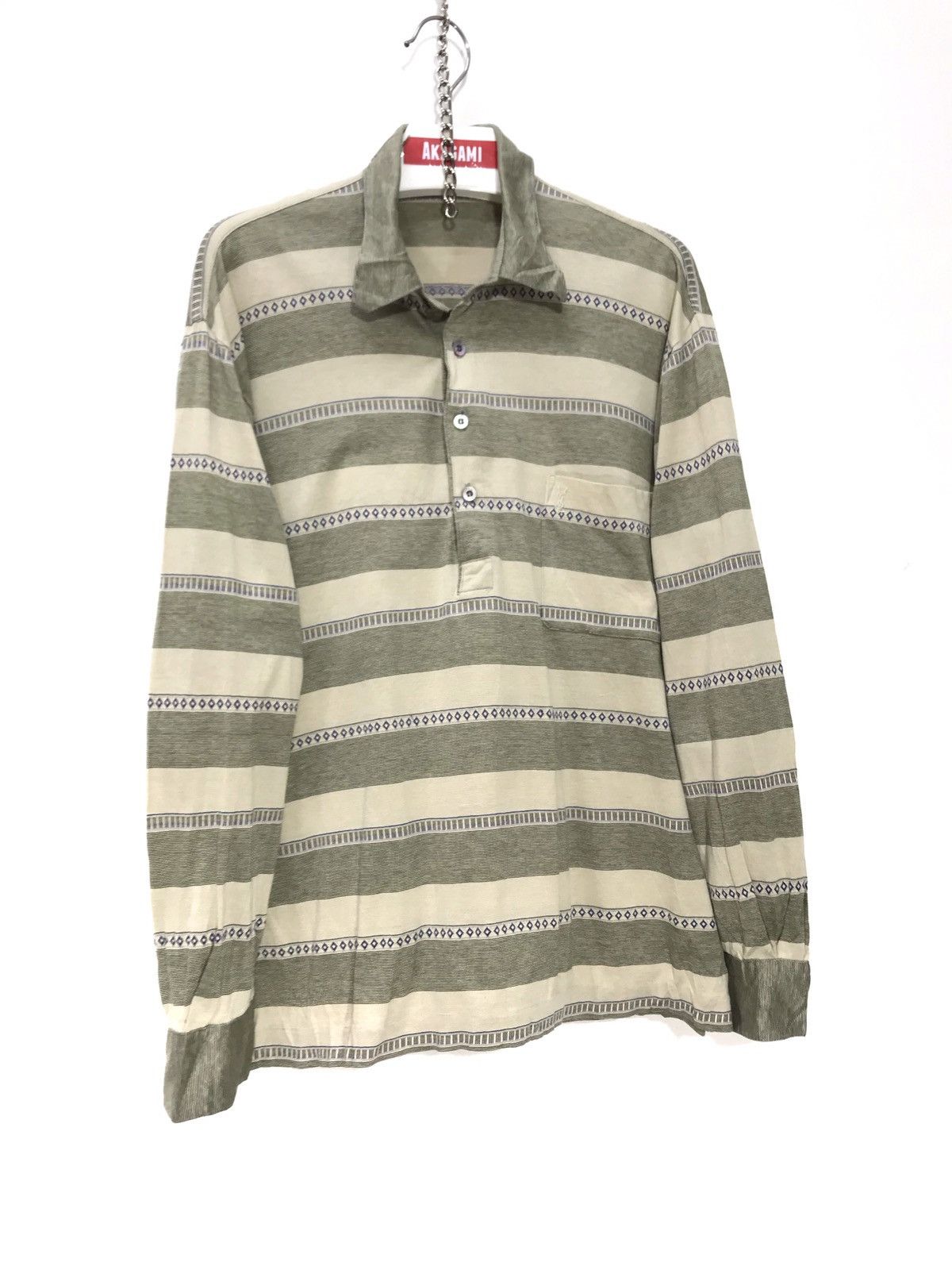 Vintage ⭐️YSL Vintage 90s Striped Long Sleeve Thin Polo Shirt 27🟩 Size US M / EU 48-50 / 2 - 2 Thumbnail