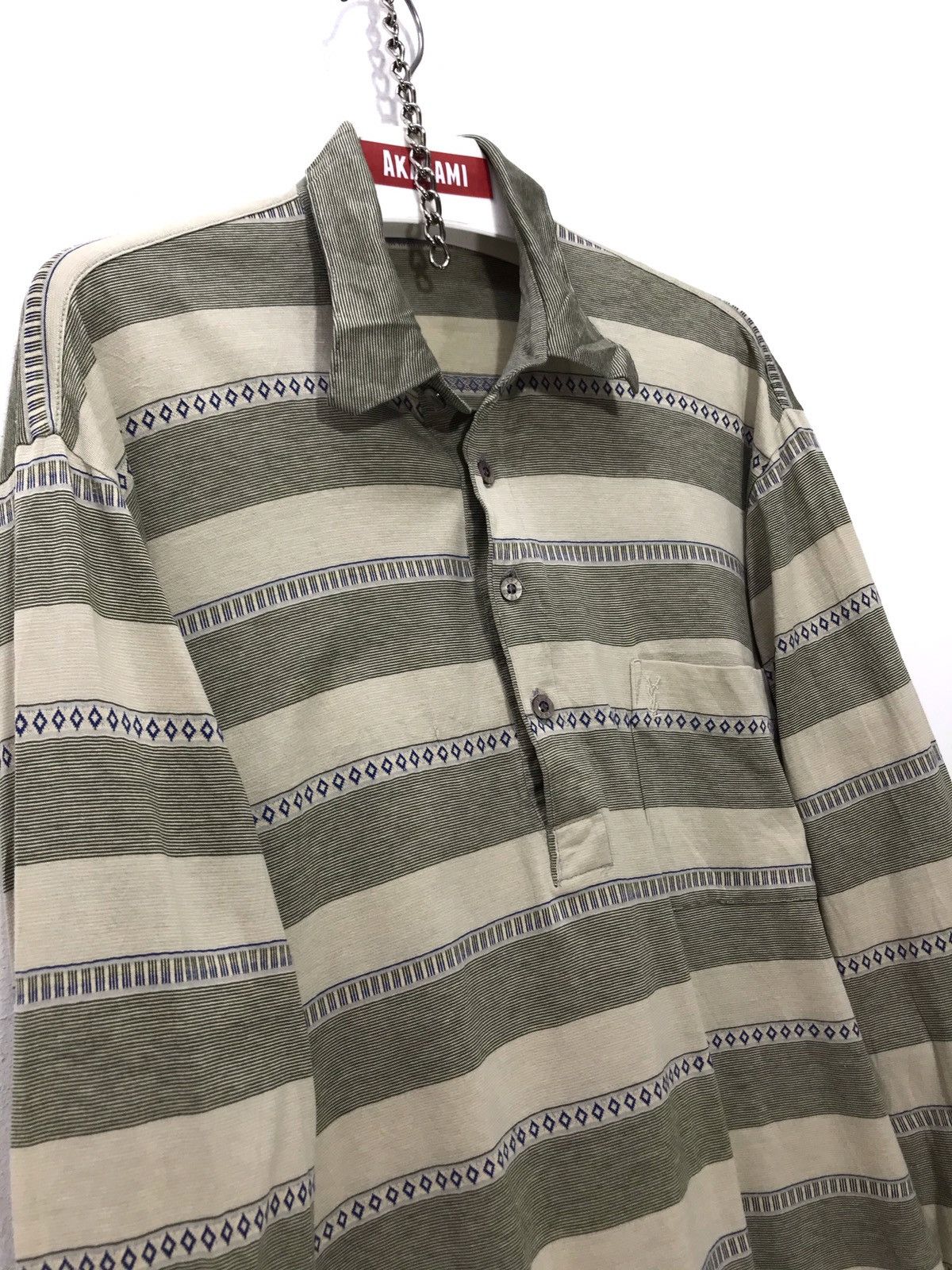 Vintage ⭐️YSL Vintage 90s Striped Long Sleeve Thin Polo Shirt 27🟩 Size US M / EU 48-50 / 2 - 1 Thumbnail