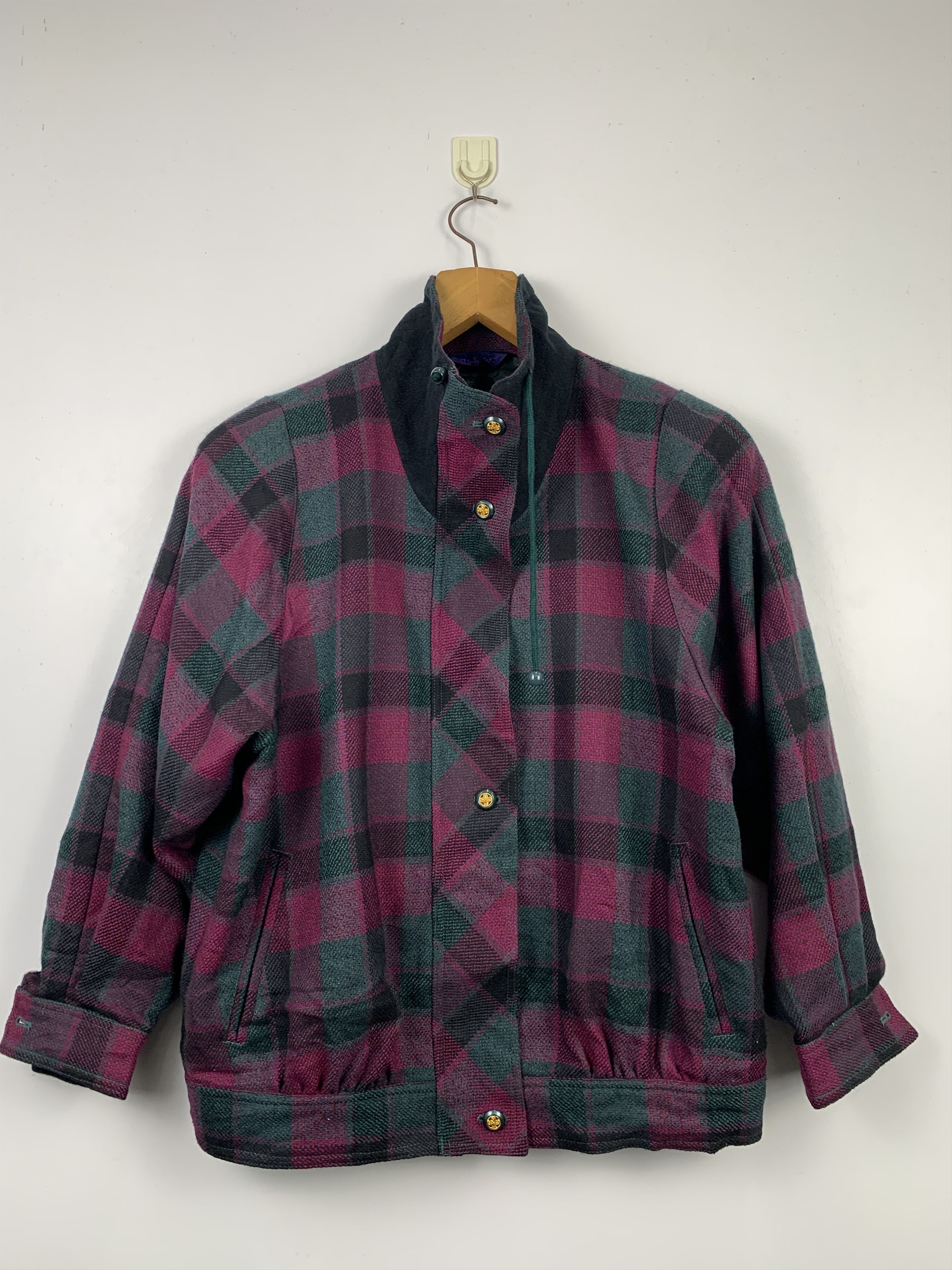 image of Vintage Checkered Zip Up Button Jacket, Men's (Size Medium)