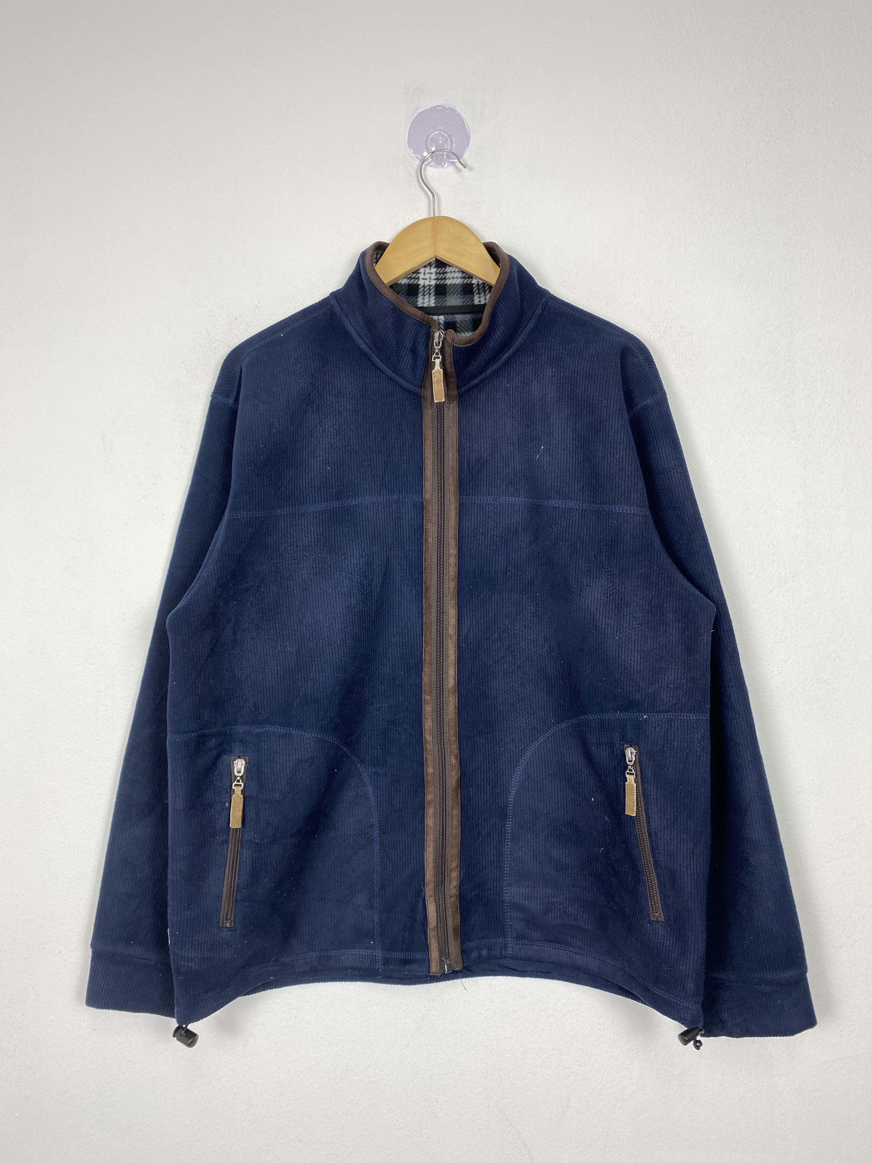 image of Vintage Checkered Lining Jacket in Dark Blue, Men's (Size Medium)