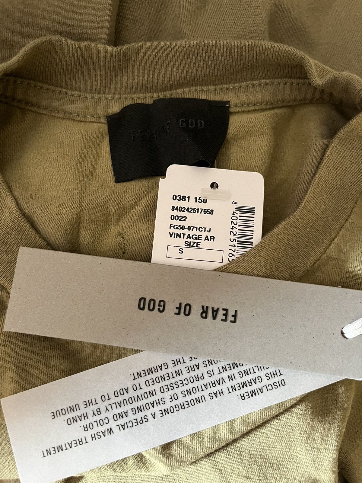 Fear of God Fear of God "FG7C" Logo Tee (Vintage Army, Small) Size US S / EU 44-46 / 1 - 7 Thumbnail