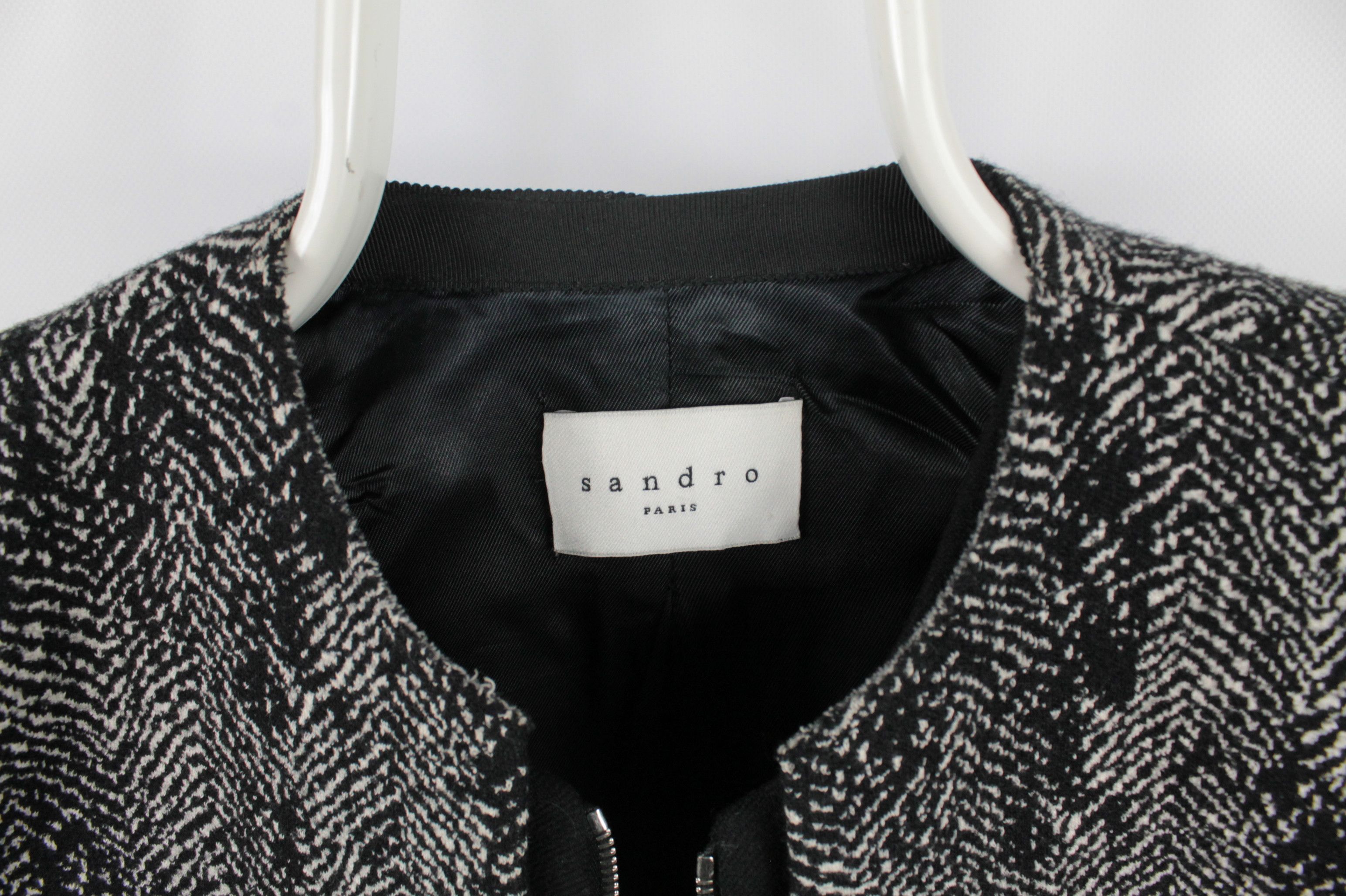 Designer × Sandro Sandro Paris Black White Full Zip Wool Cotton Jacket Size XS / US 0-2 / IT 36-38 - 7 Thumbnail