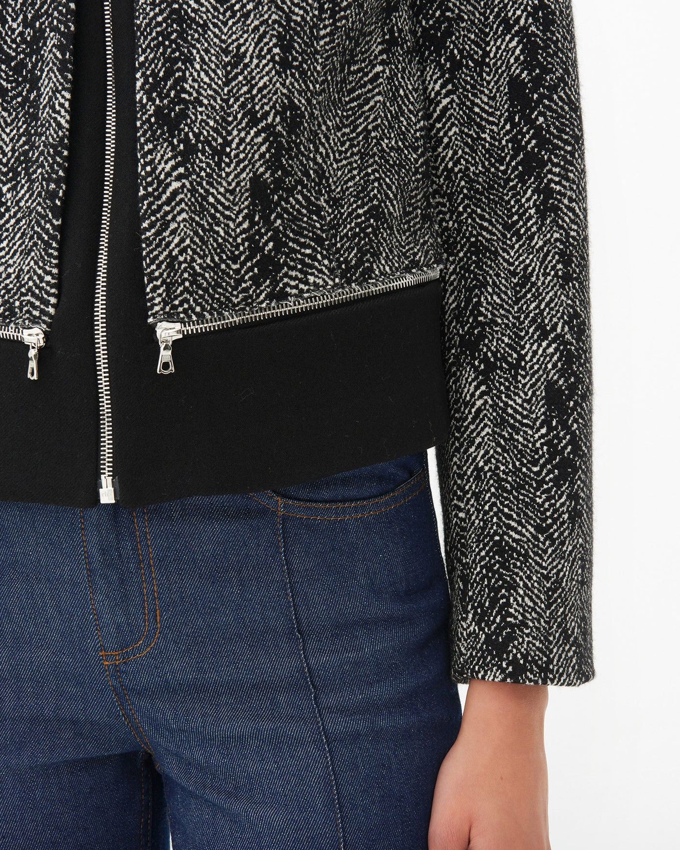 Designer × Sandro Sandro Paris Black White Full Zip Wool Cotton Jacket Size XS / US 0-2 / IT 36-38 - 2 Thumbnail