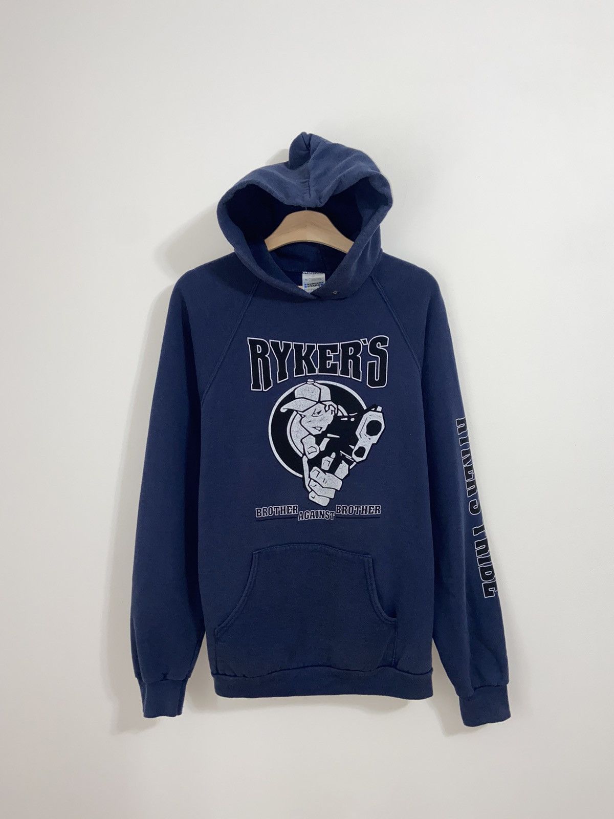 image of Band Tees x Screen Stars Vintage 90's Ryker's Brother Against Brother Hoodie in Blue, Men's (Size X