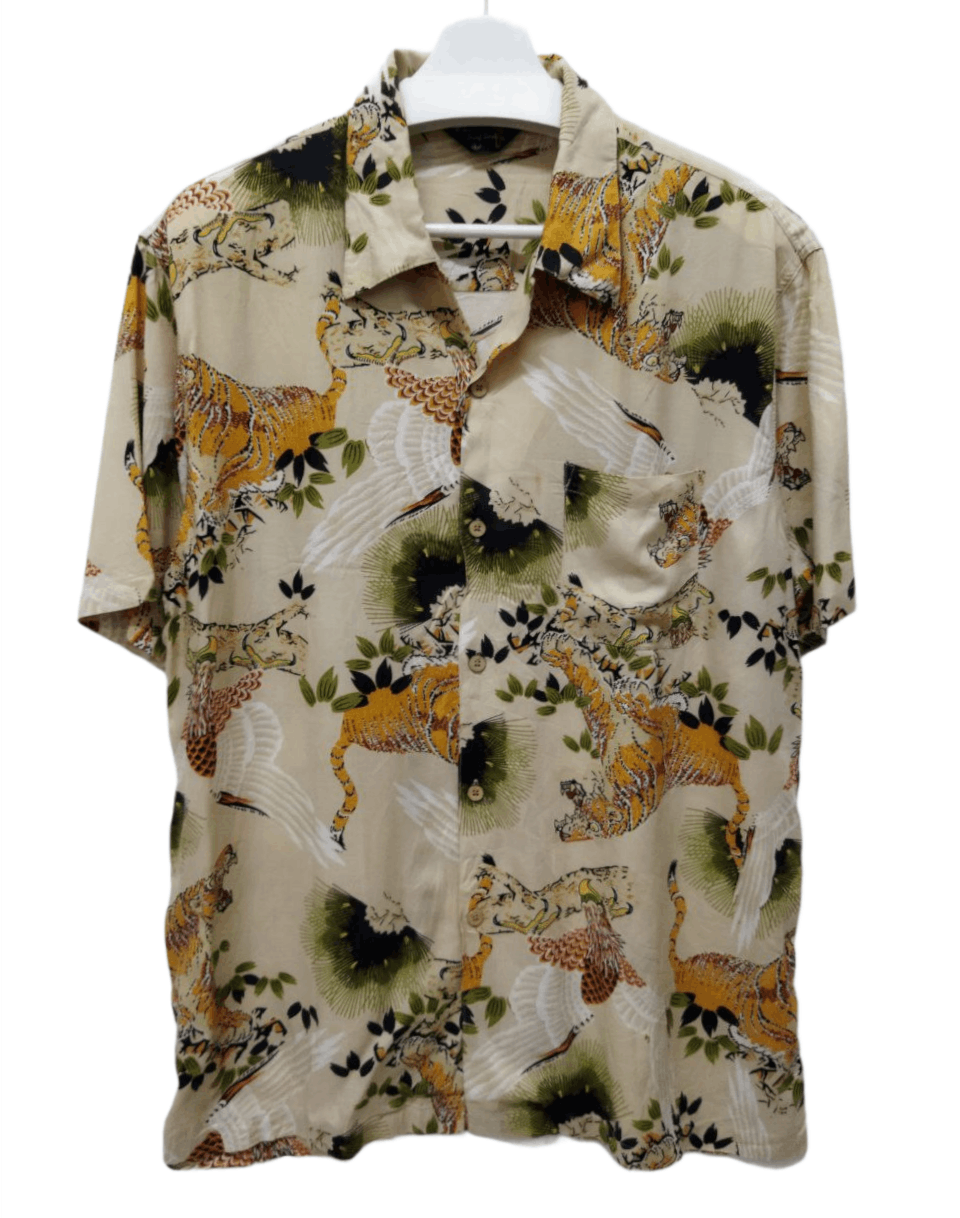 Japanese Brand NEPUCA surf Style Tiger + Eagle Motif Rayon Shirt Size US L / EU 52-54 / 3 - 1 Thumbnail