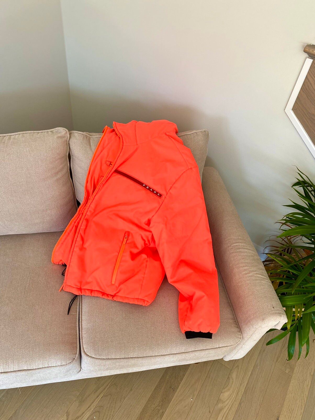 Pre-owned Prada Neon Linea Rosa Coat In Orange