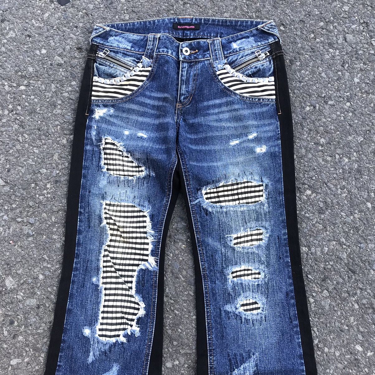 If Six Was Nine × Japanese Brand × Le Grande Bleu (L.G.B.) 2000s ALGONQUINS PUNK DISTRESSED FLARED JEANS PUNK LGB STYLE Size 29" - 2 Thumbnail