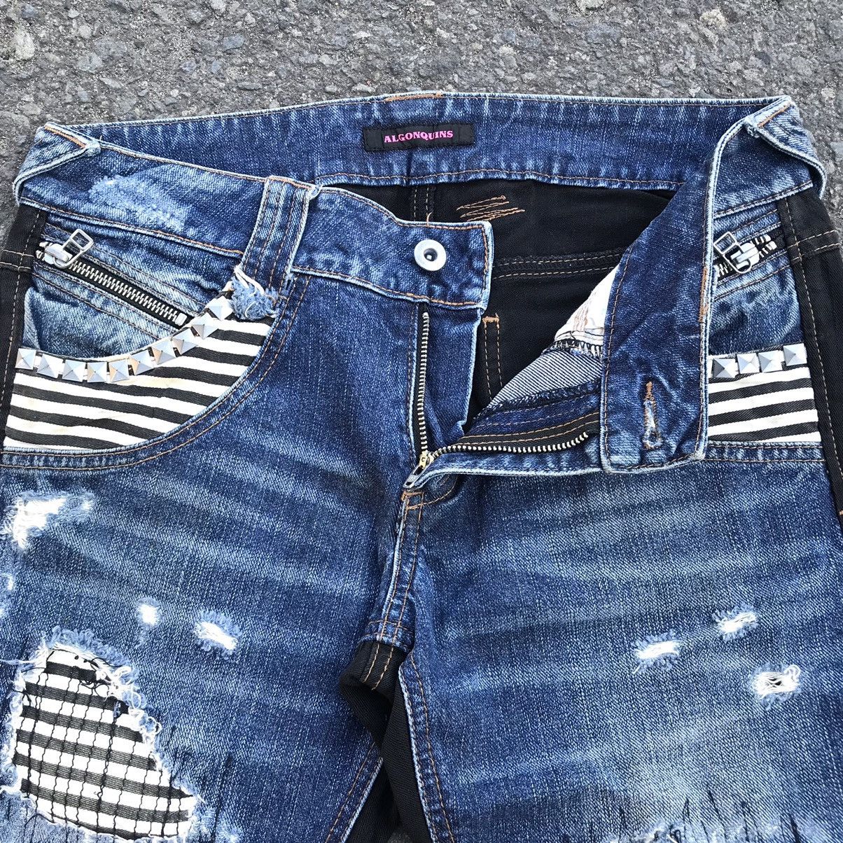 If Six Was Nine × Japanese Brand × Le Grande Bleu (L.G.B.) 2000s ALGONQUINS PUNK DISTRESSED FLARED JEANS PUNK LGB STYLE Size 29" - 3 Thumbnail