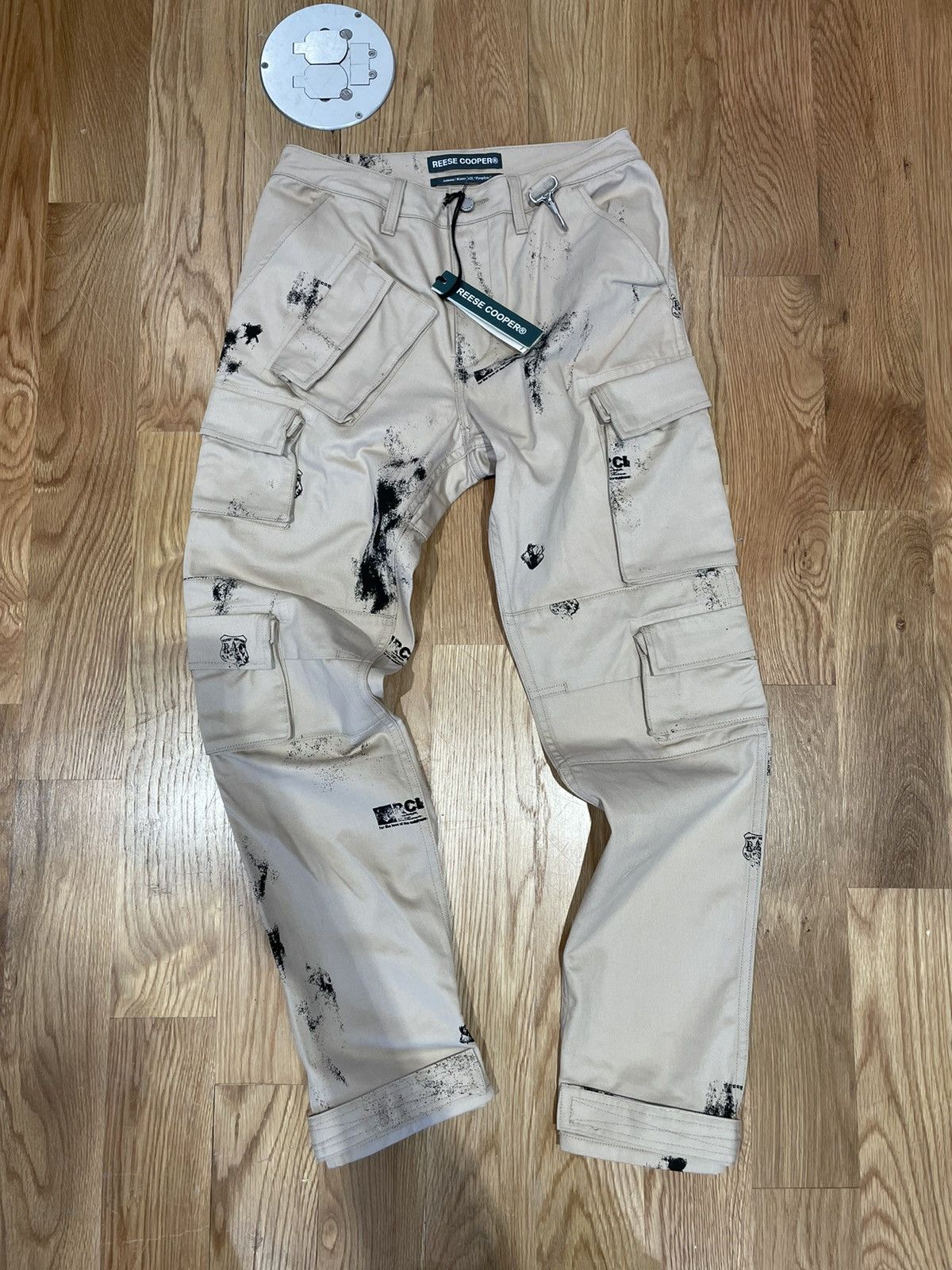 image of Reese Cooper Stamp Print Cotton Canvas Cargo Trouser in Khaki, Men's (Size 28)