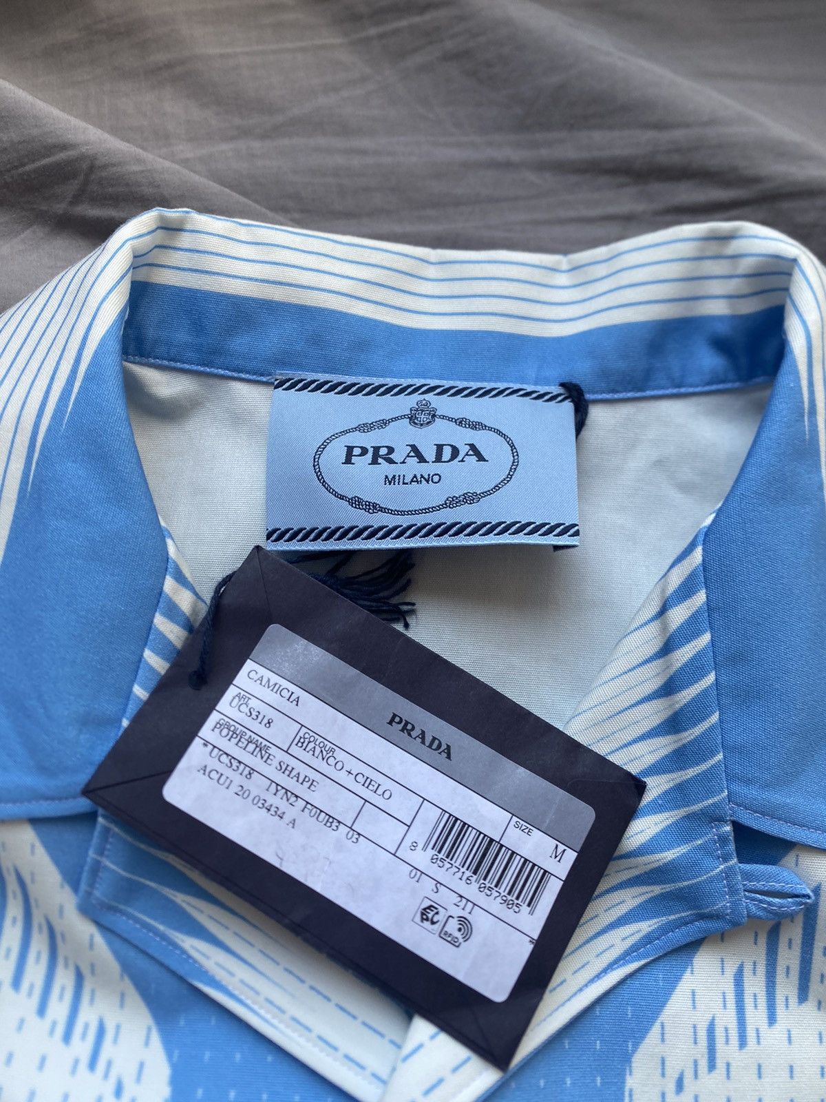 Prada Blue Printed Boxy Crop Bowling Shirt Size US M / EU 48-50 / 2 - 4 Thumbnail