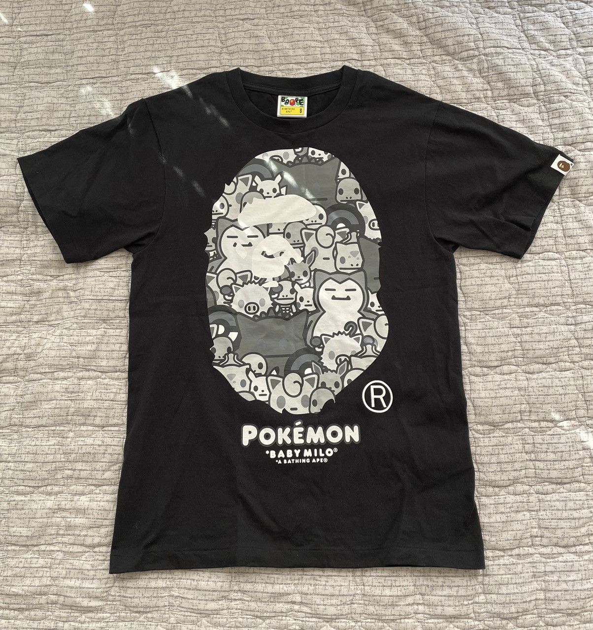 Image of Bape X Pokémon Monotone Ape Head Tee Size Small in Black, Men's