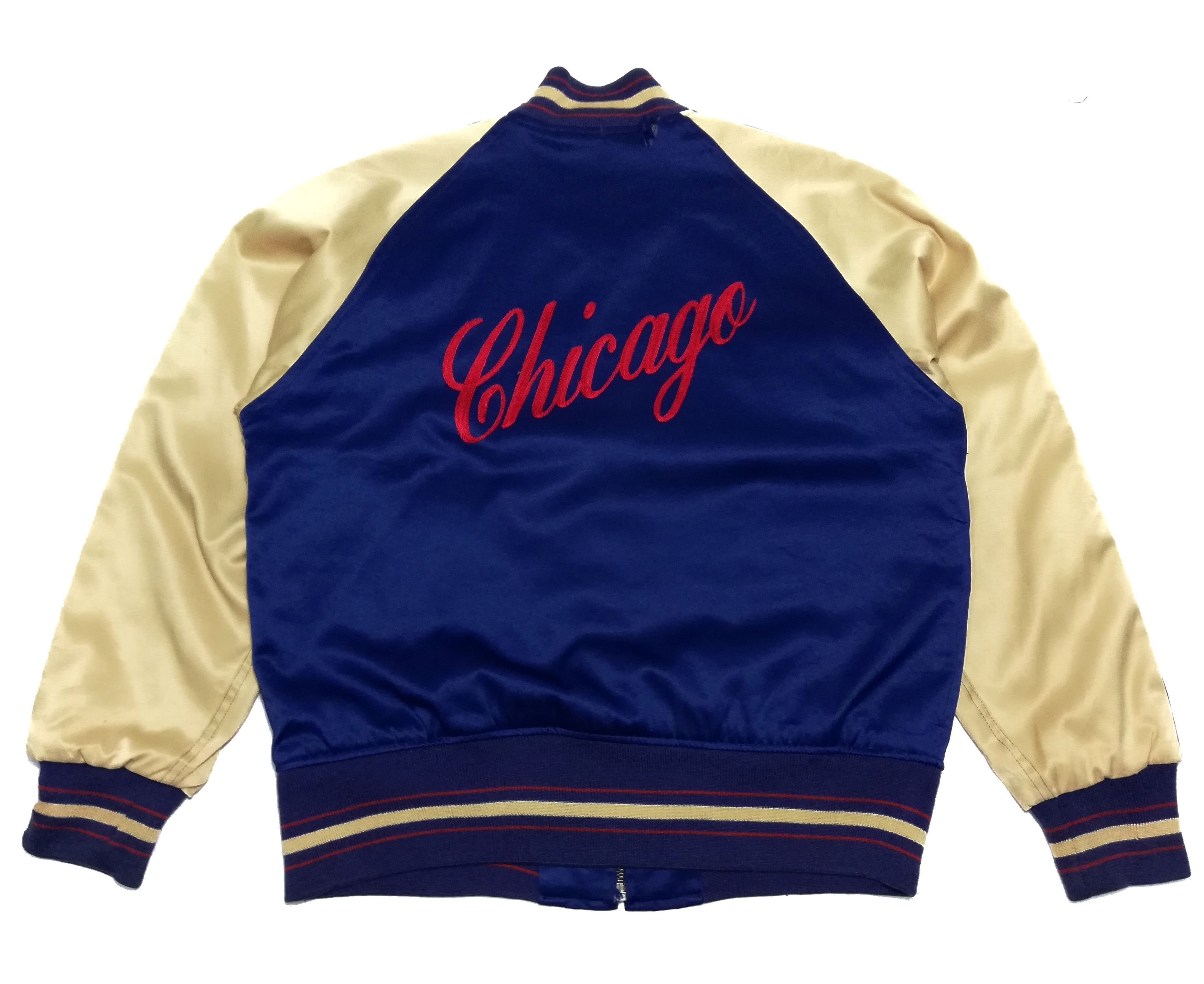 Image of Sugar Cane x Sugar Cane Co Design 70's - 80's Sugar Came Co. Zipper Varsity Jacket in Blue/Brown (S