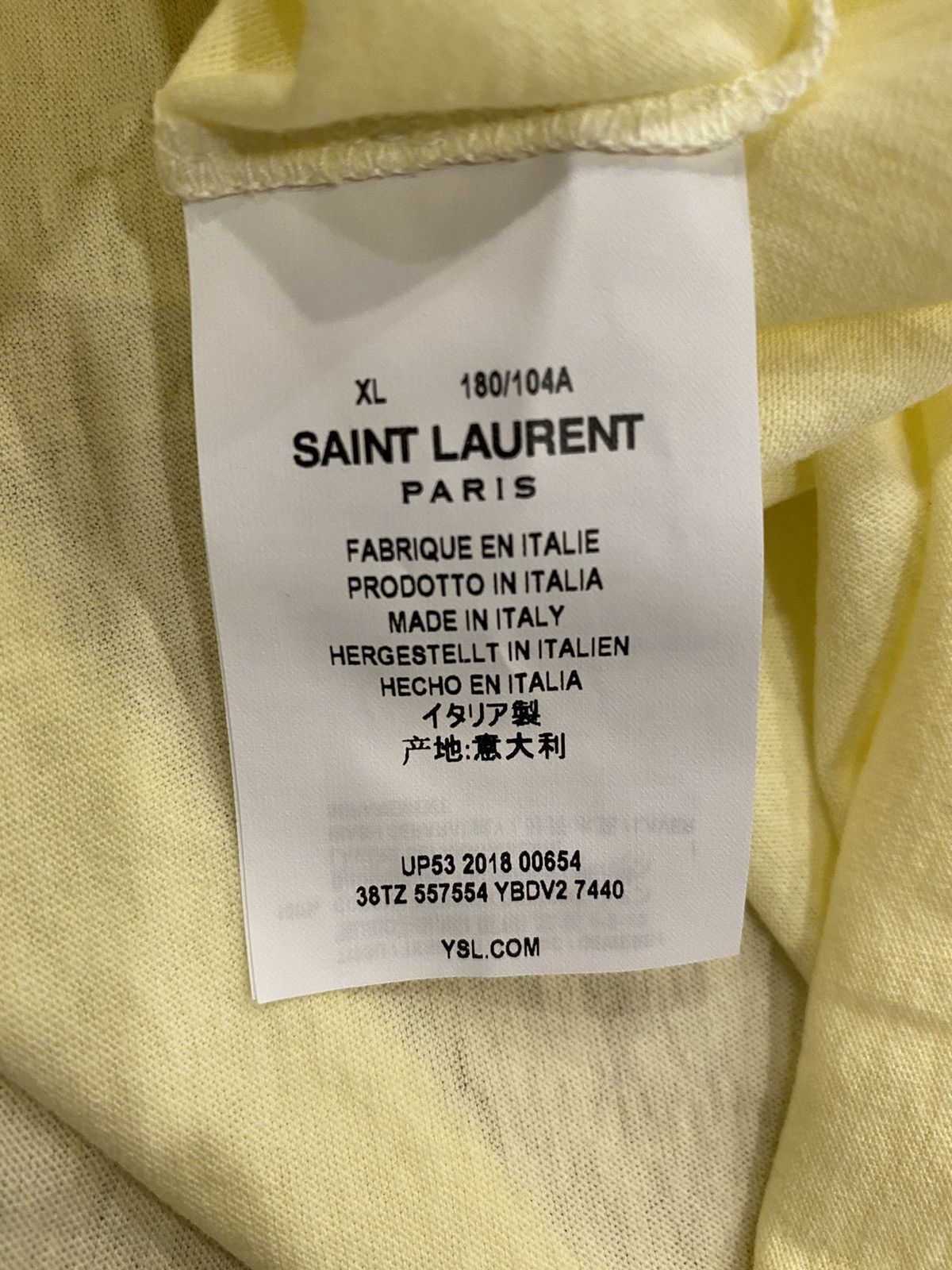 Saint Laurent Paris Saint Laurent Paris Rive Gauche Logo Tee Pale Yellow Rare Size US XL / EU 56 / 4 - 8 Thumbnail