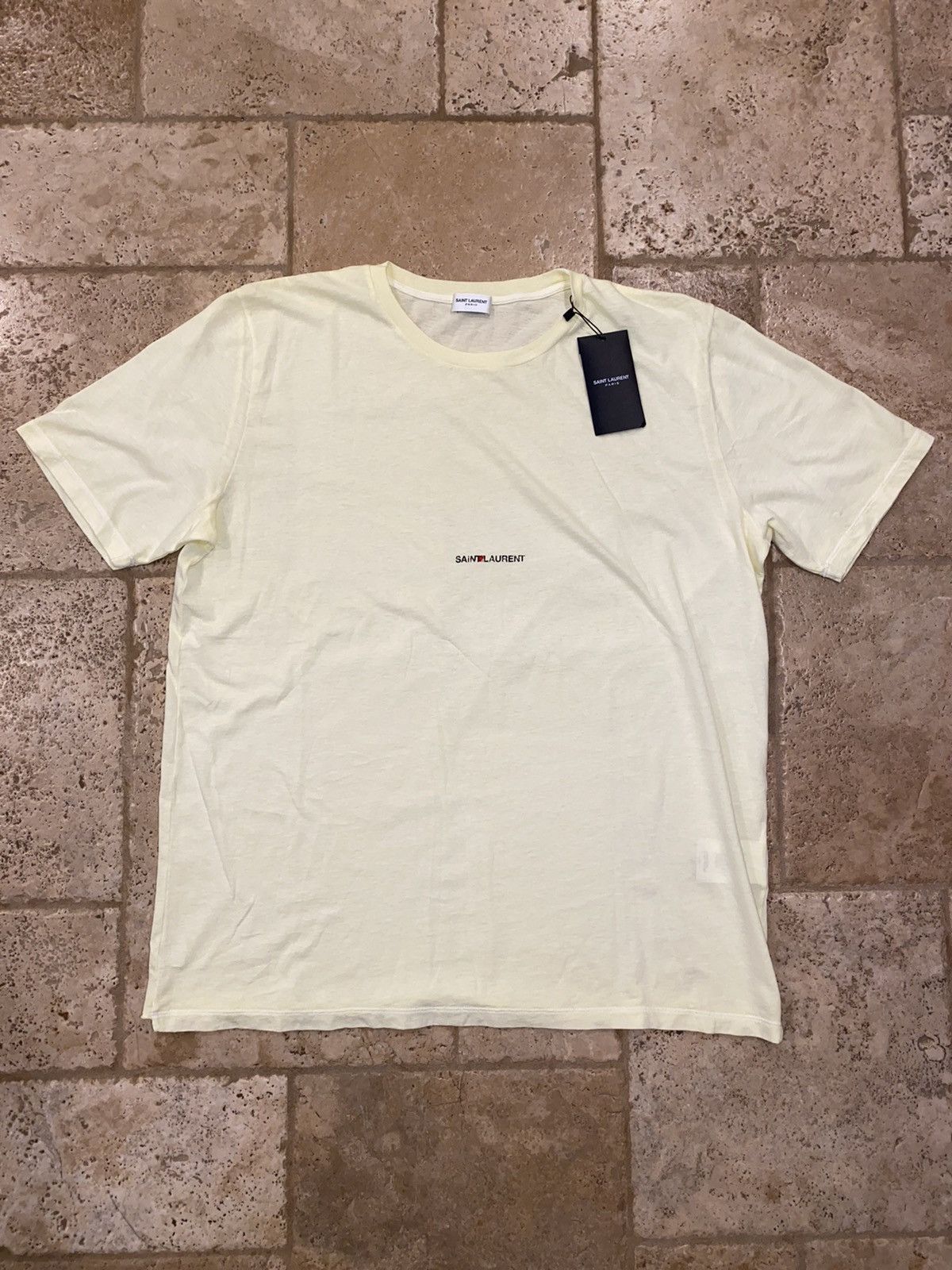Saint Laurent Paris Saint Laurent Paris Rive Gauche Logo Tee Pale Yellow Rare Size US XL / EU 56 / 4 - 6 Thumbnail