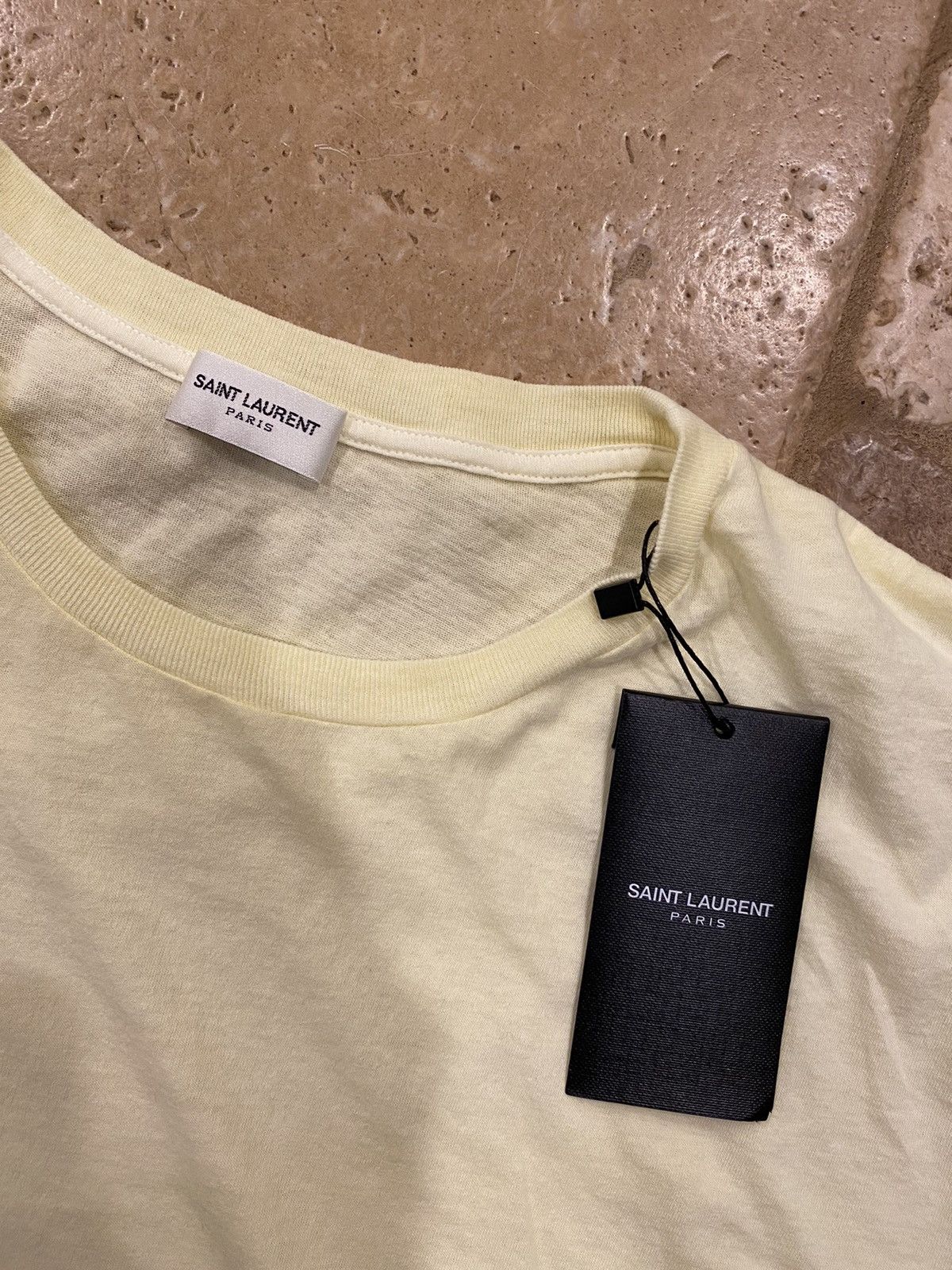 Saint Laurent Paris Saint Laurent Paris Rive Gauche Logo Tee Pale Yellow Rare Size US XL / EU 56 / 4 - 5 Thumbnail
