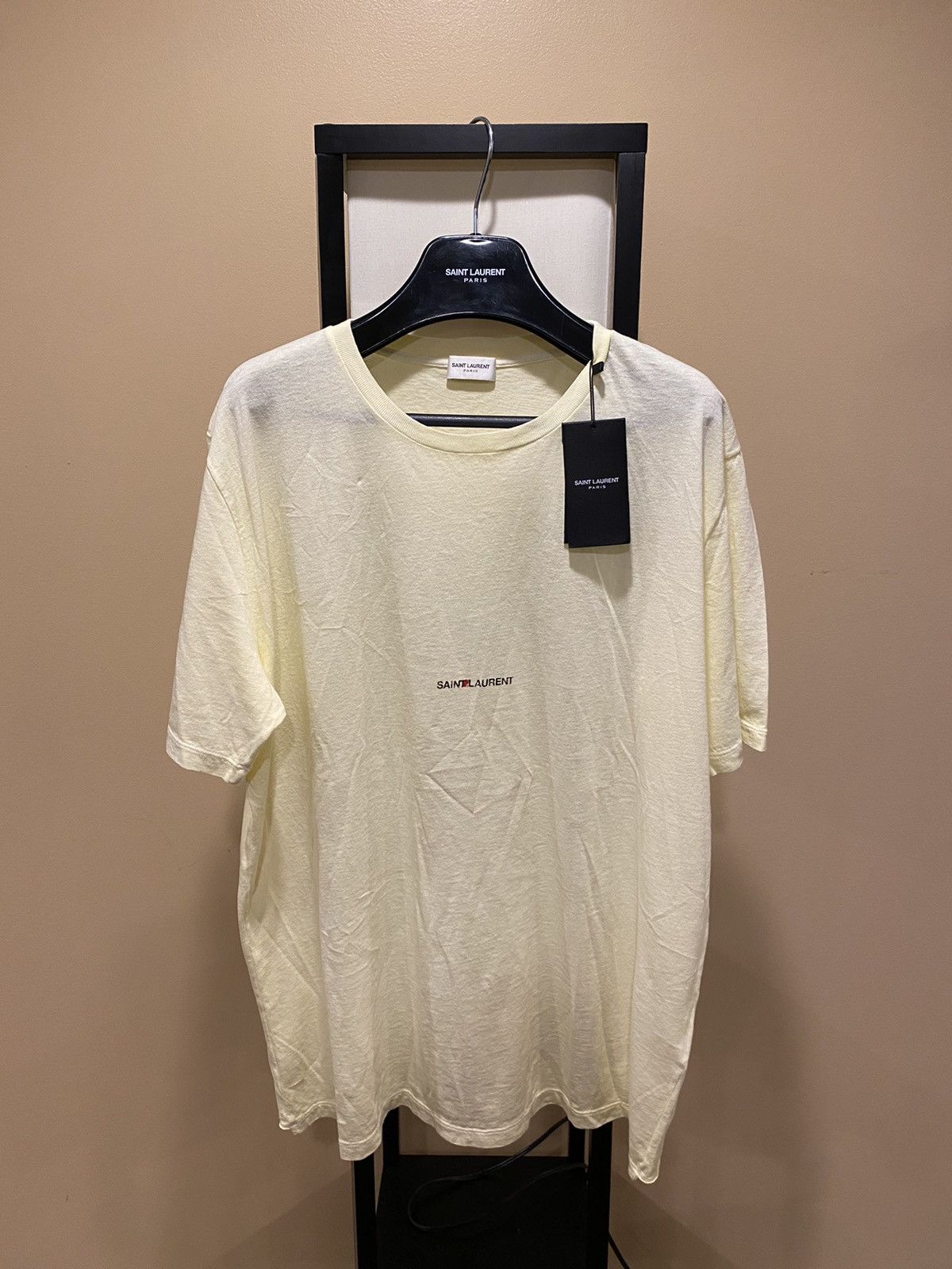 Saint Laurent Paris Saint Laurent Paris Rive Gauche Logo Tee Pale Yellow Rare Size US XL / EU 56 / 4 - 1 Thumbnail