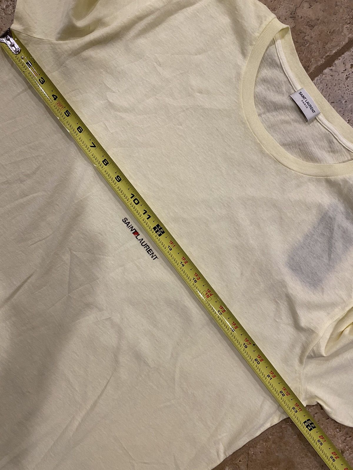 Saint Laurent Paris Saint Laurent Paris Rive Gauche Logo Tee Pale Yellow Rare Size US XL / EU 56 / 4 - 10 Thumbnail