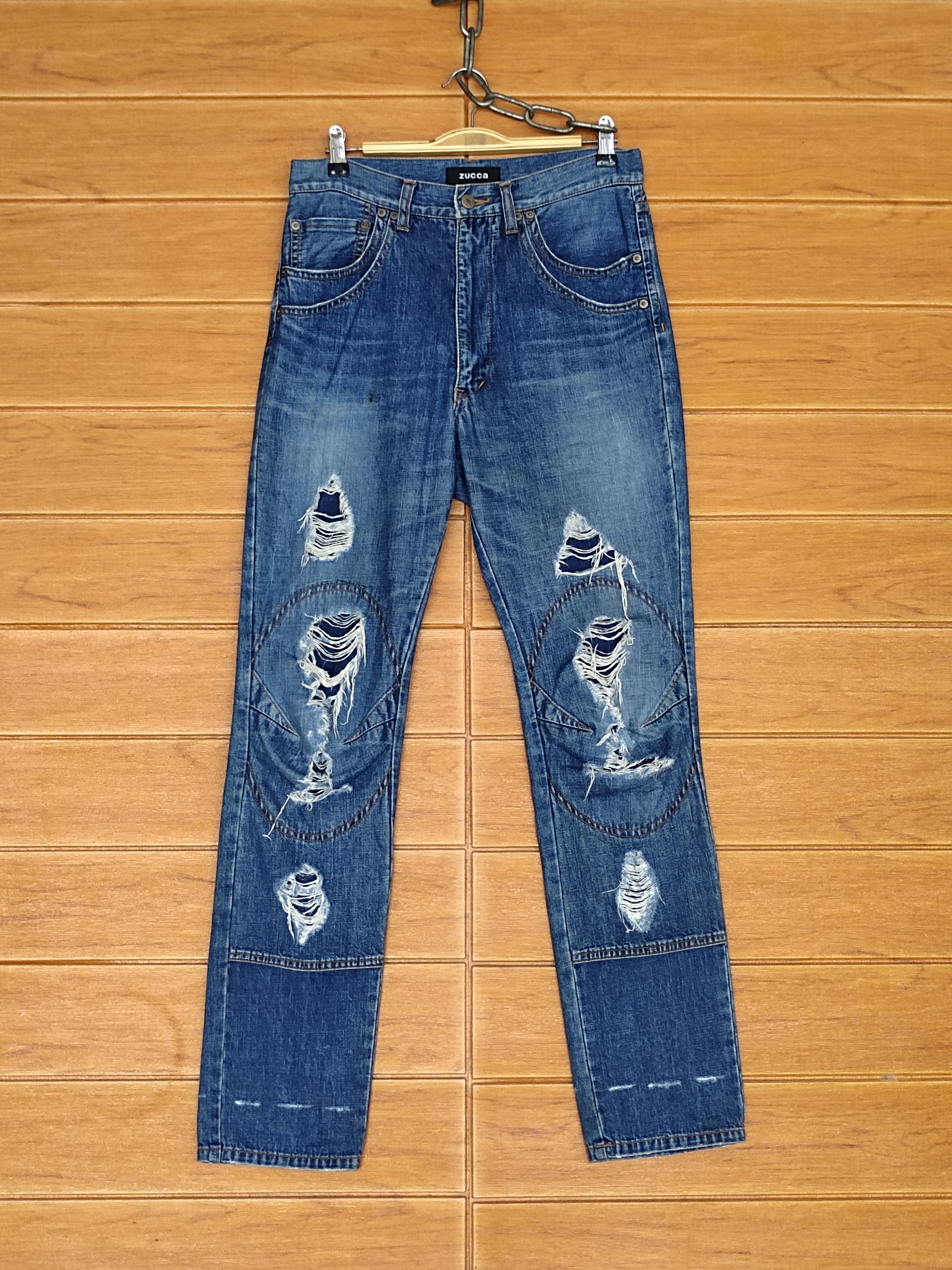 CABANE de ZUCCa 🇯🇵 Zucca Issey Miyake Distressed Double Knee Biker Denim Size US 30 / EU 46 - 2 Thumbnail
