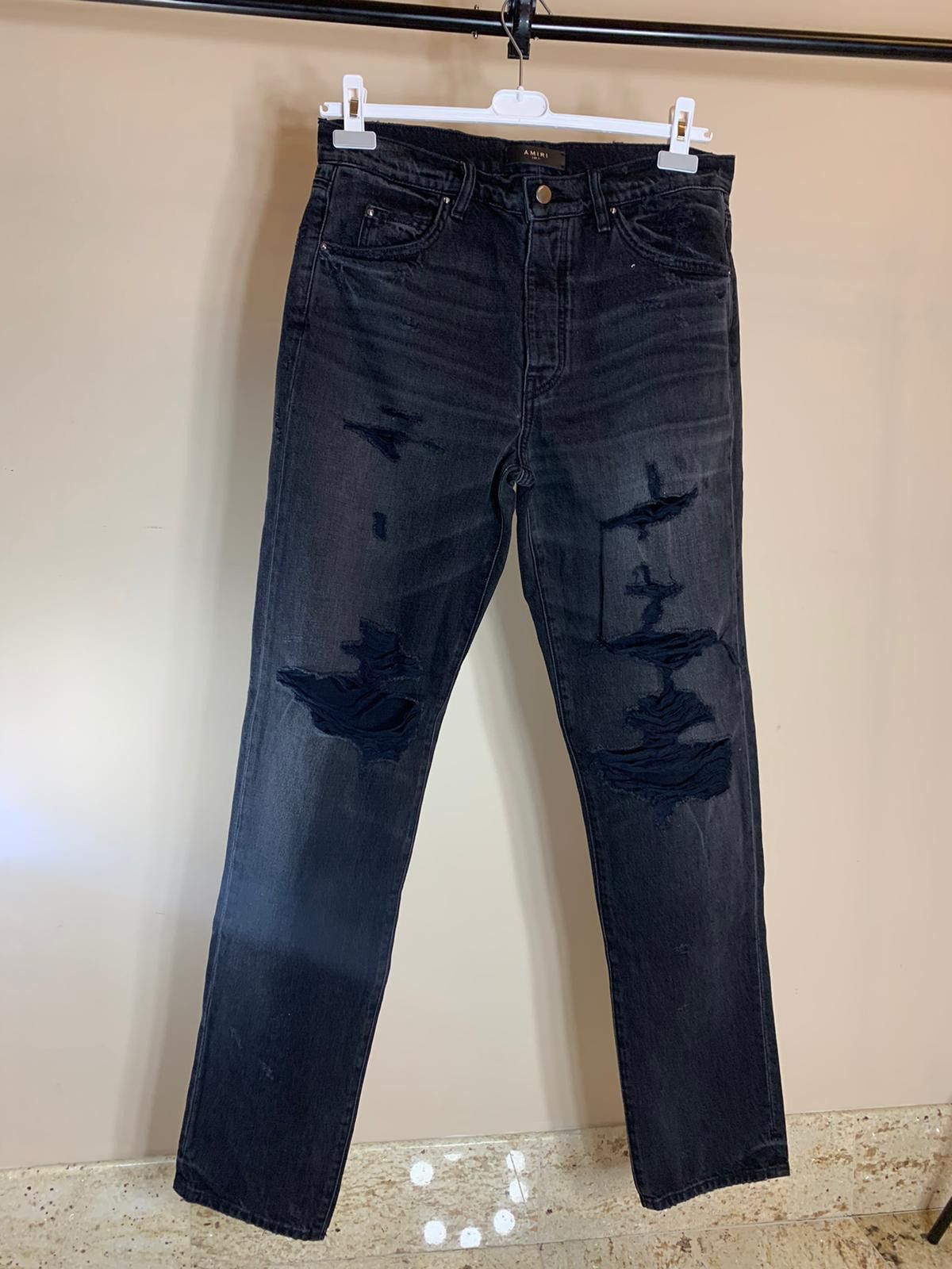 Image of Amiri Distressed Slouch Jeans In Vintage Black, Men's (Size 31)