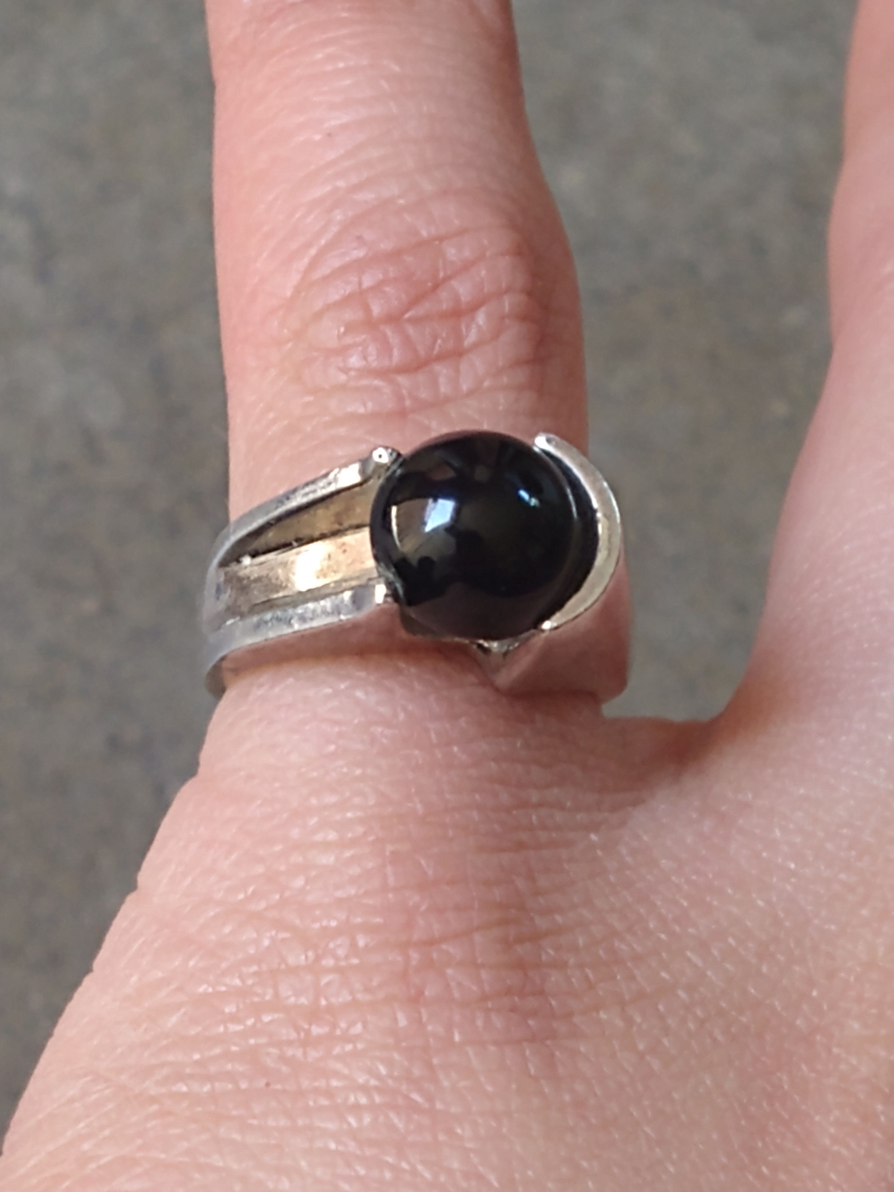 Other Vintage Sterling Silver Ring Size 7.25 Black Onyx Modern Size ONE SIZE - 14 Thumbnail