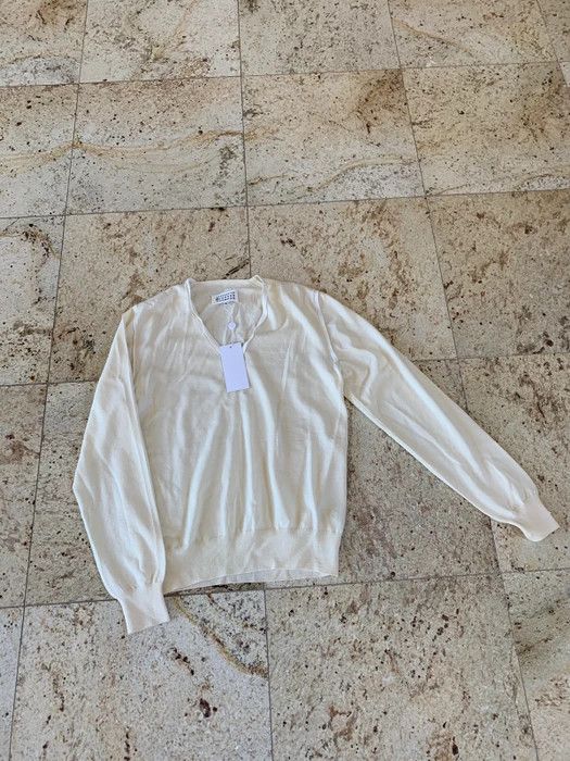 Image of Maison Margiela Ivory V Neck Sweater, Men's (Size 2XL)