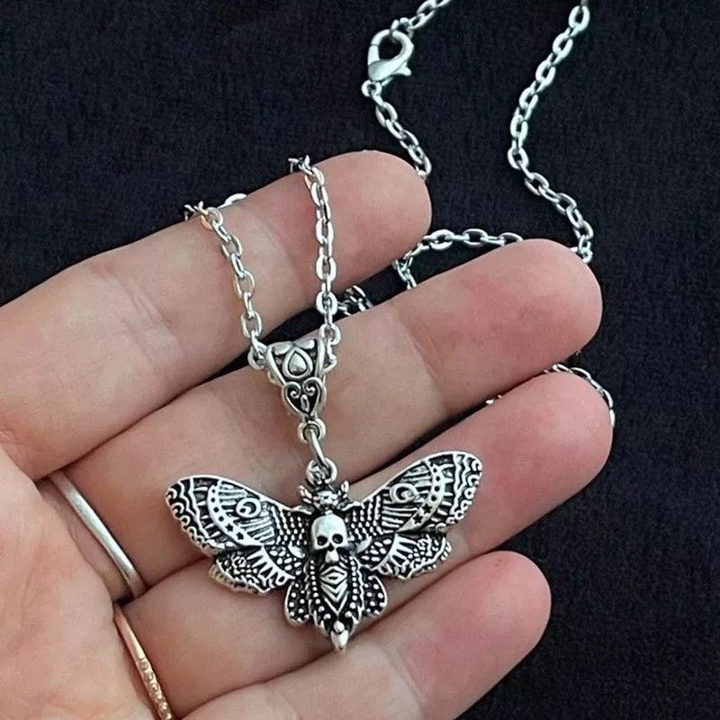 Jewelry Death Skull Gothic Butterfly Rock Emo Moth Pendant Necklace Size ONE SIZE - 1 Thumbnail