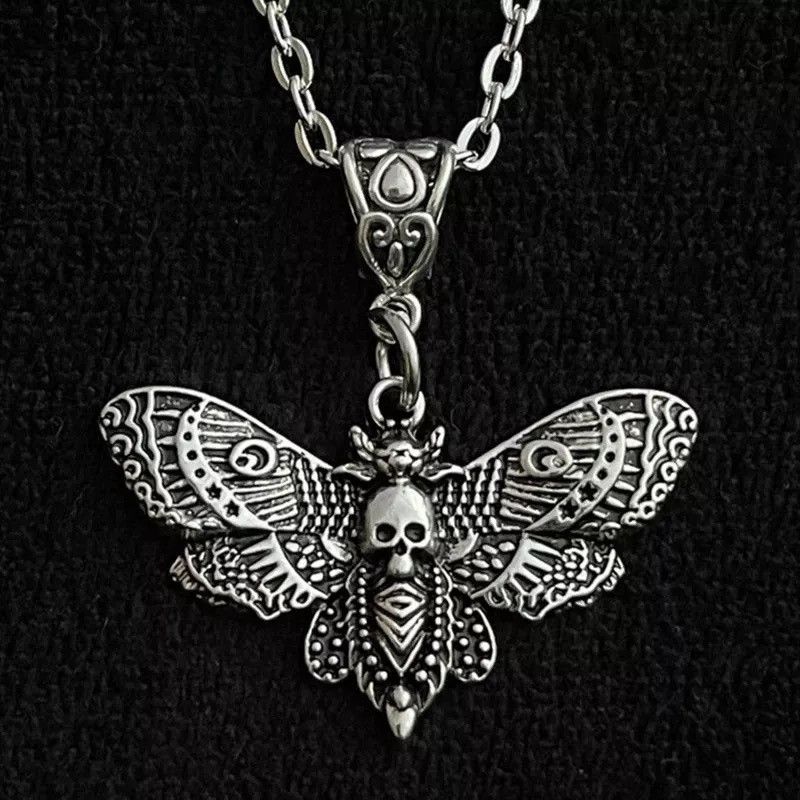 Jewelry Death Skull Gothic Butterfly Rock Emo Moth Pendant Necklace Size ONE SIZE - 2 Thumbnail