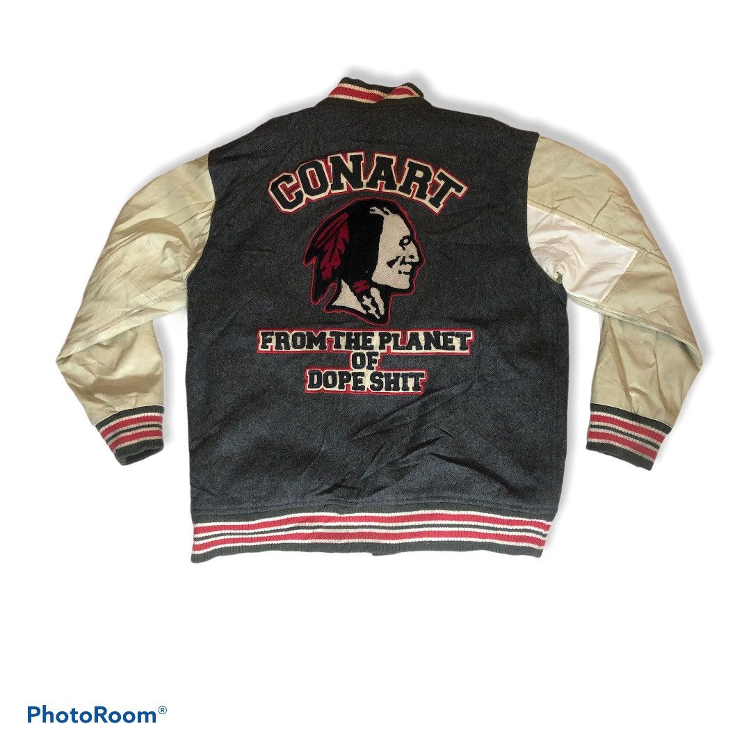 image of Native x Skulls Distressed VTG Varsity Jacket Conart With Embroidery Patch, Men's (Size Large)