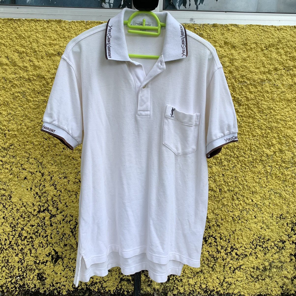 image of Italian Designers x YSL Pour Homme YSL YVES Saint Laurent Vintage Polo Shirt in White (Size Medium)