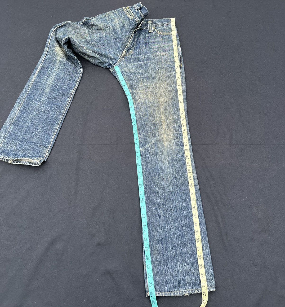 SOMET Vintage SOMET Japan Sun Fade Mud Denim Flare Jeans Size US 31 - 4 Thumbnail
