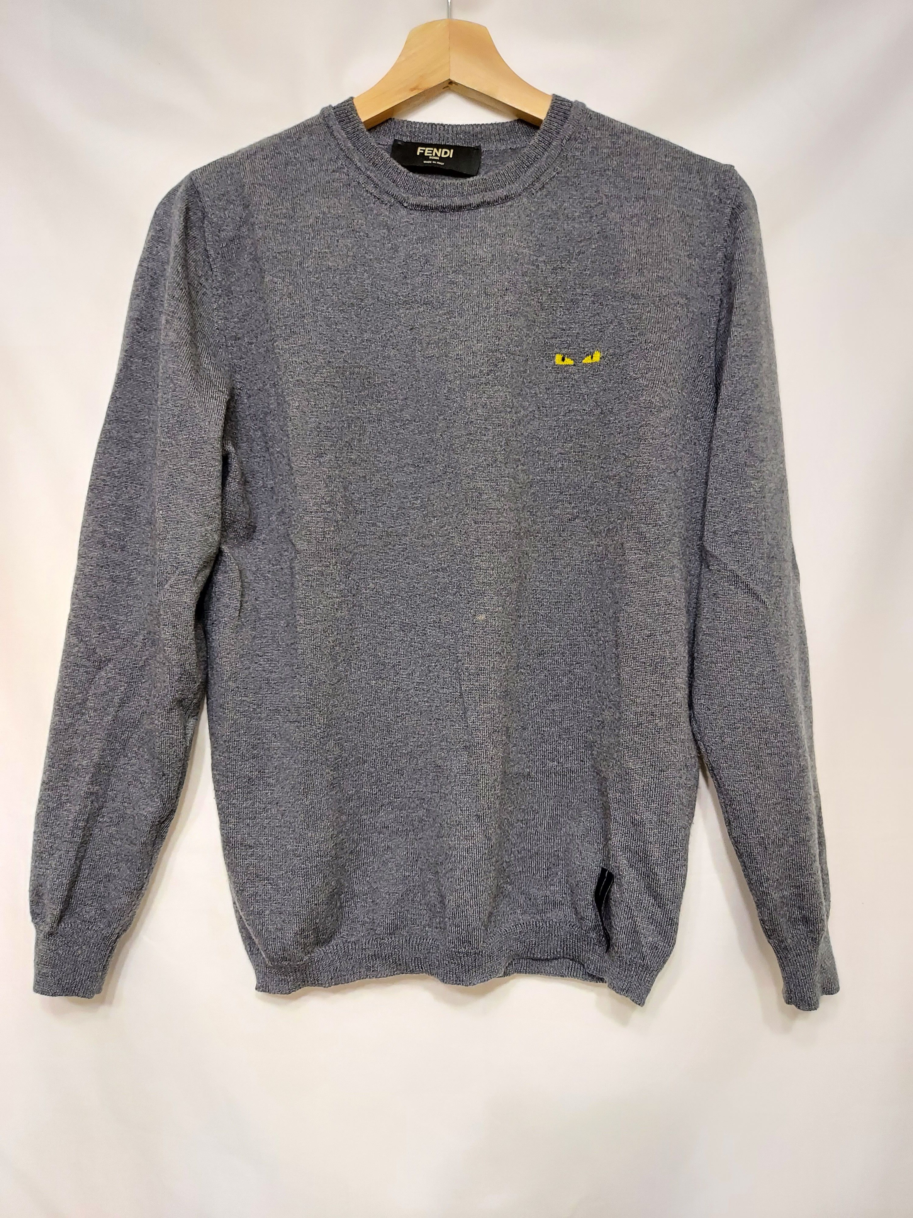 image of Fendi Grey Monster Eye Wool Knitwear Sweater, Men's (Size Small)