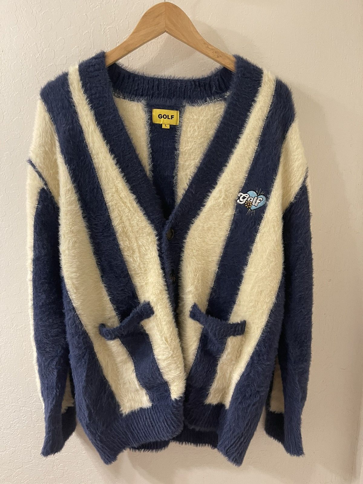 トップス STRIPED MOHAIR CARDIGAN by GOLF WANG Golf Wang Golf Wang Blue Striped Mohair Cardigan | Grailed