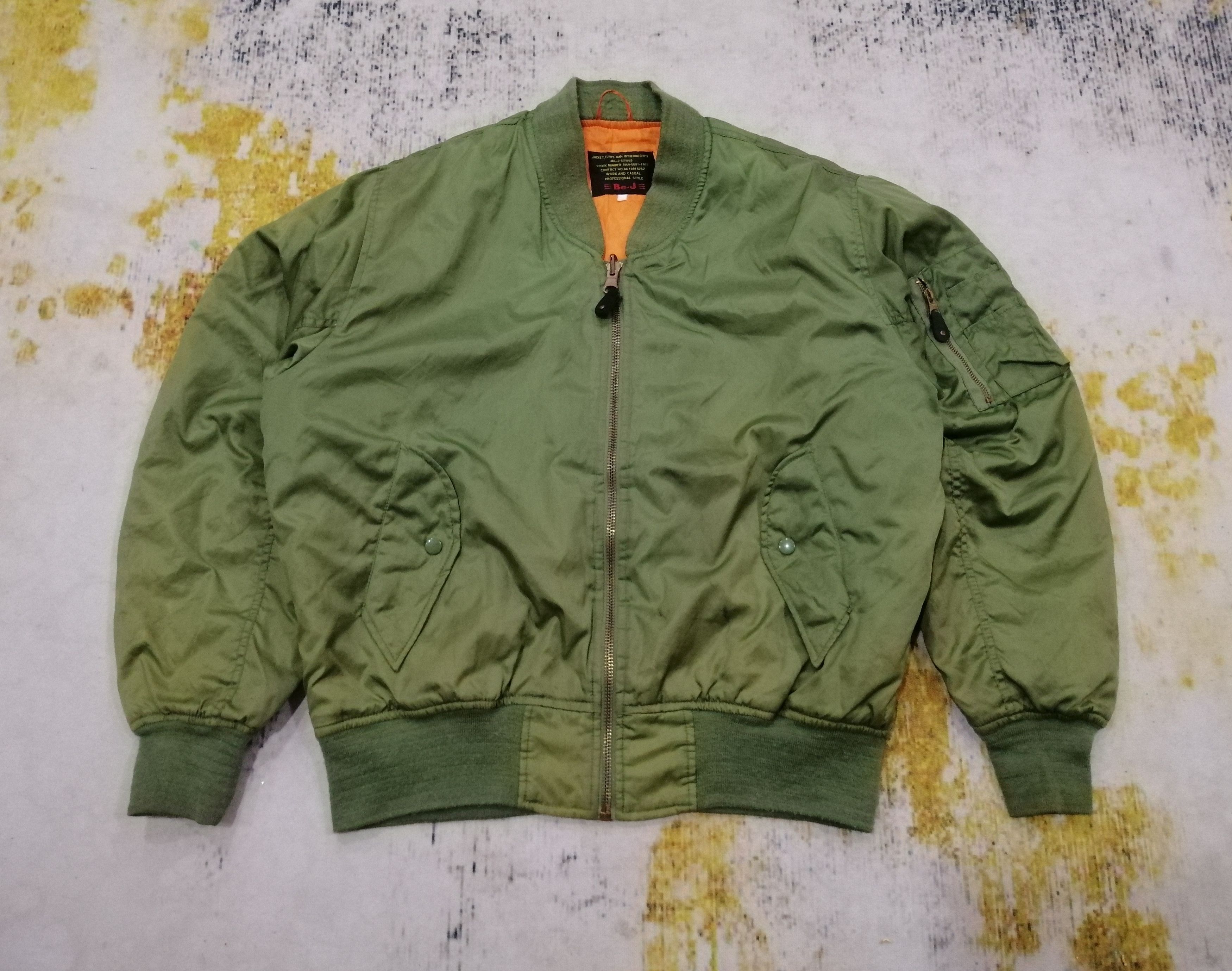 image of Ma 1 x Vintage Flyer's Man Sun Faded Bomber Jacket in Faded Green, Men's (Size Large)